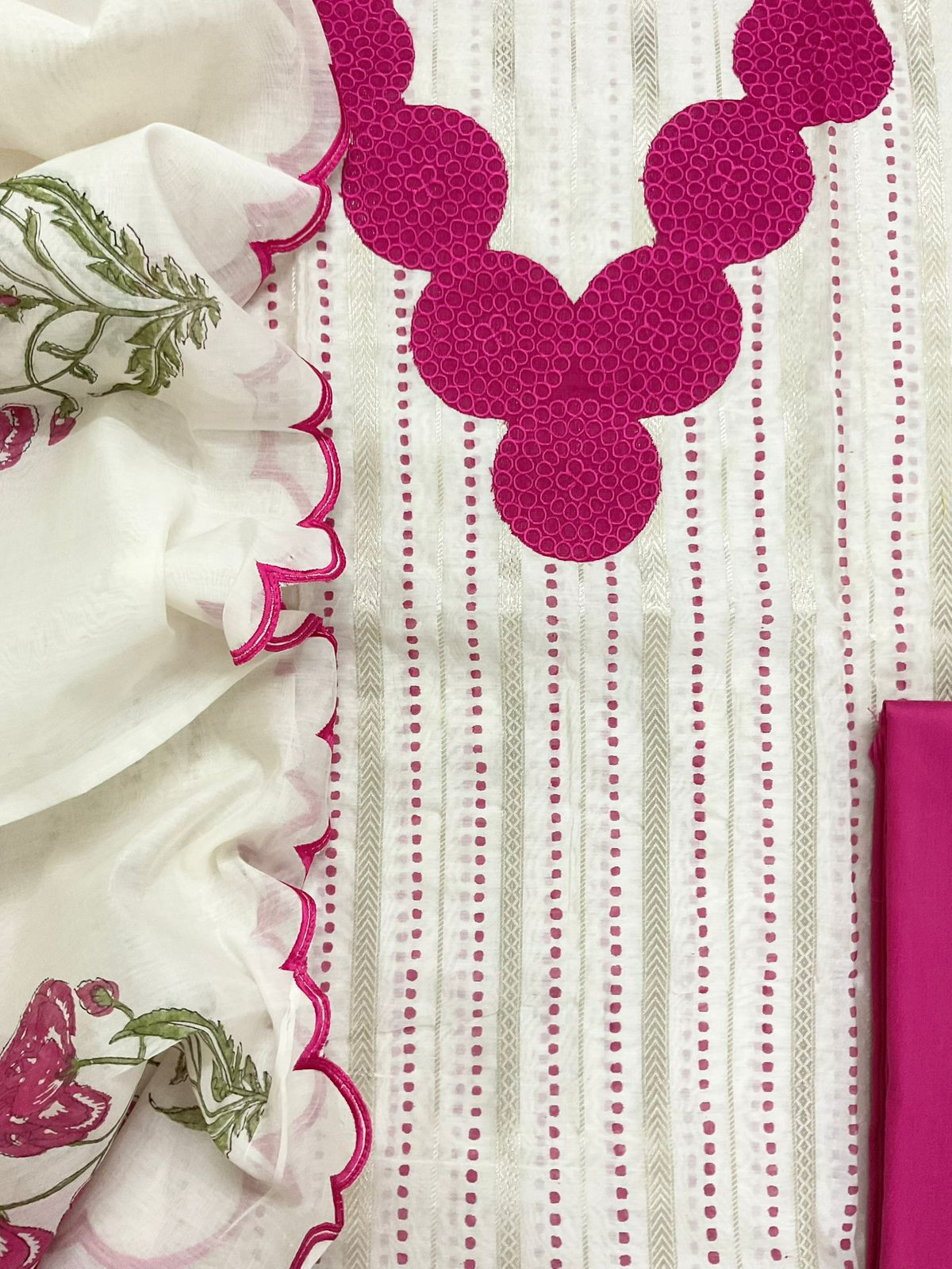 Pure Chanderi Printed Banarasi Weaved Embroidered Suit - Offwhite