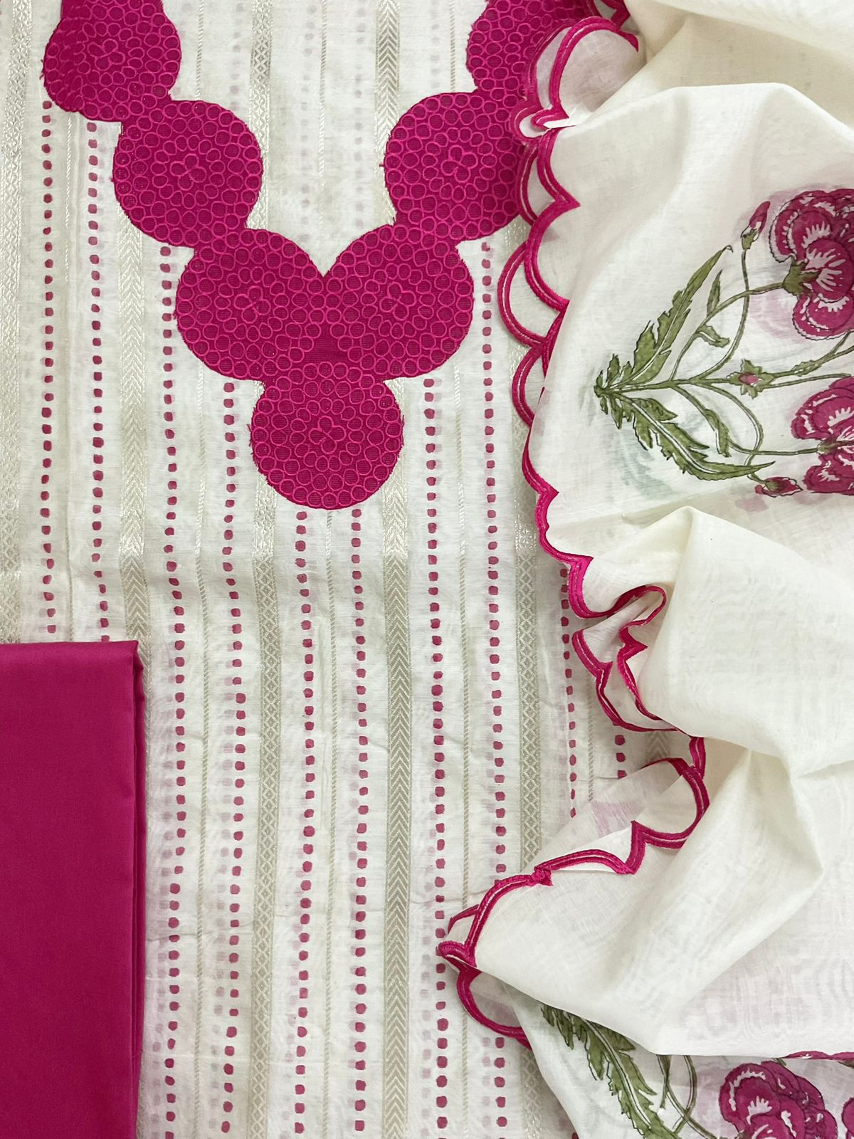 Pure Chanderi Printed Banarasi Weaved Embroidered Suit - Offwhite