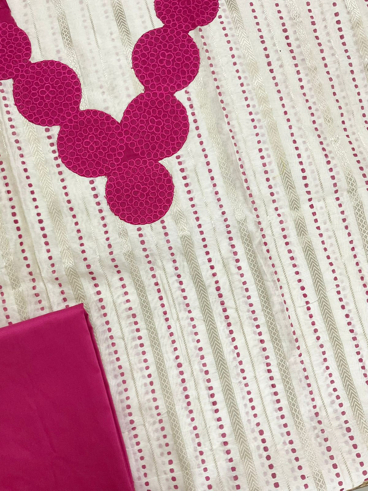 Pure Chanderi Printed Banarasi Weaved Embroidered Suit - Offwhite