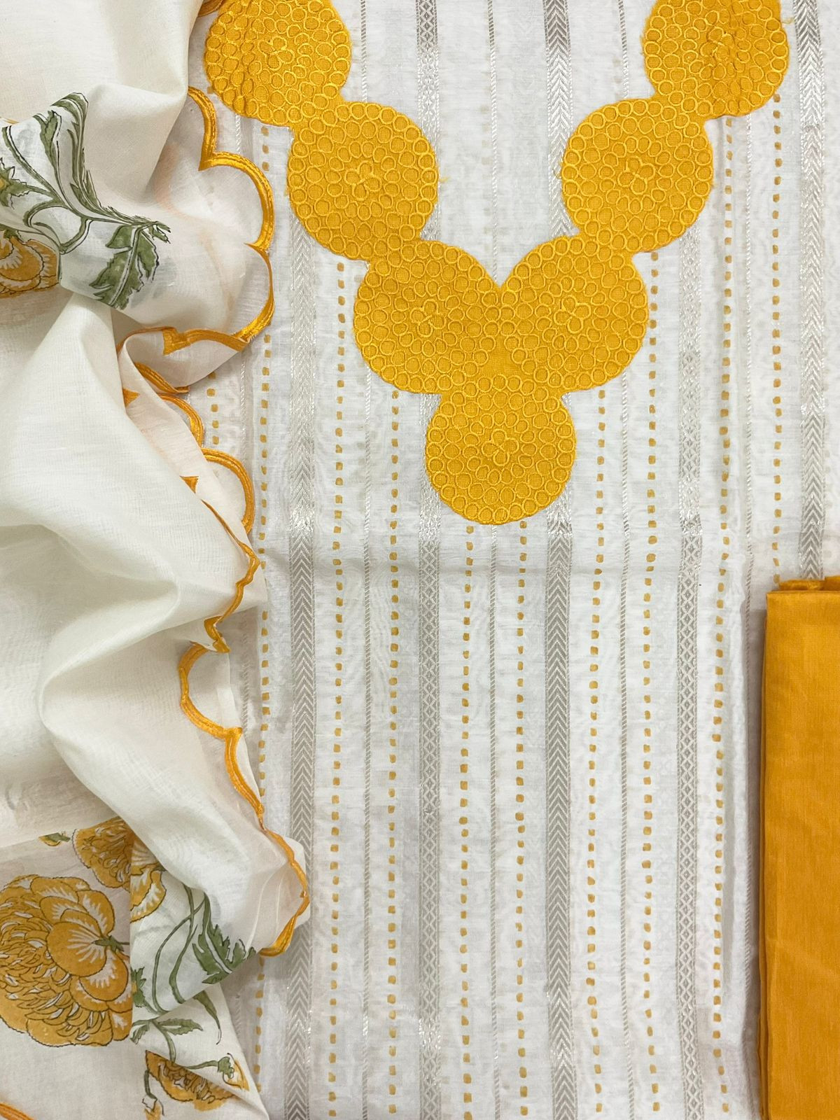Pure Chanderi Printed Banarasi Weaved Embroidered Suit - Offwhite