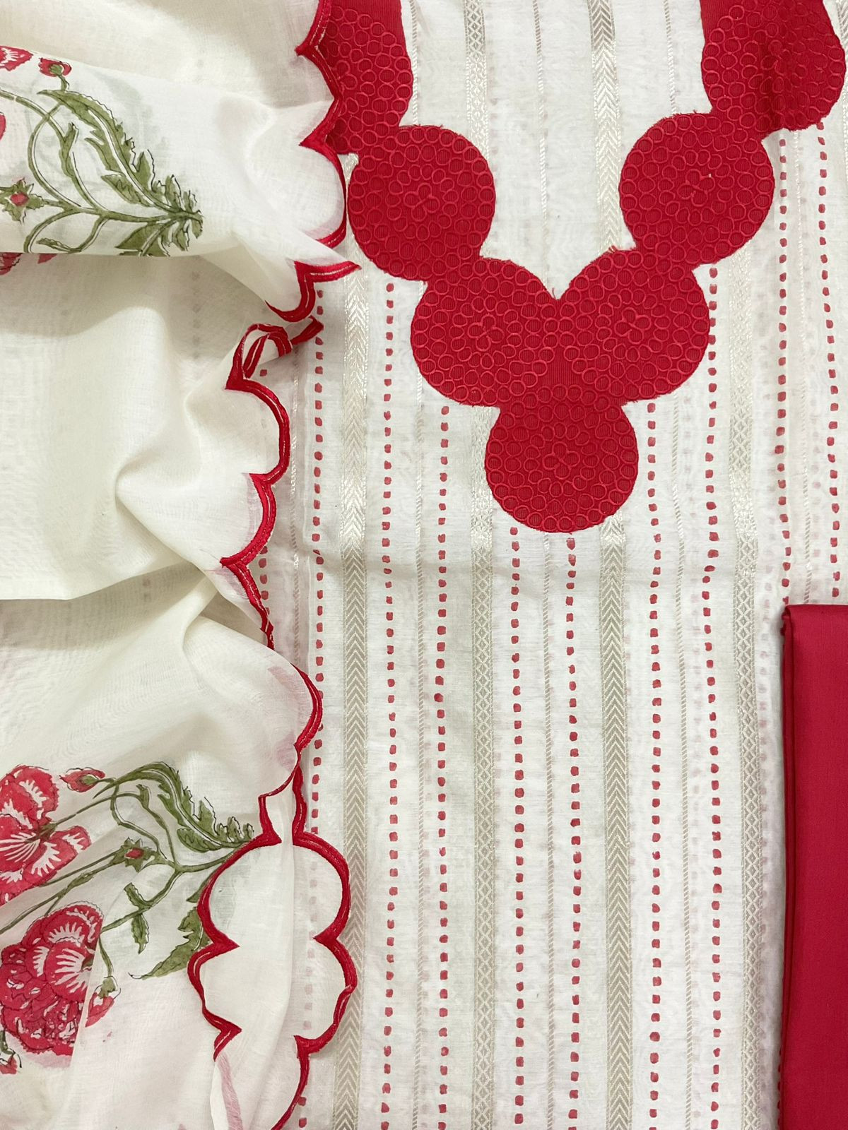 Pure Chanderi Printed Banarasi Weaved Embroidered Suit - Offwhite