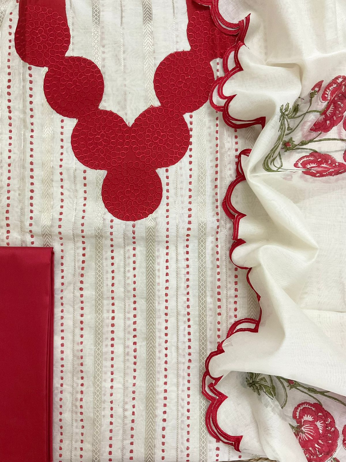 Pure Chanderi Printed Banarasi Weaved Embroidered Suit - Offwhite