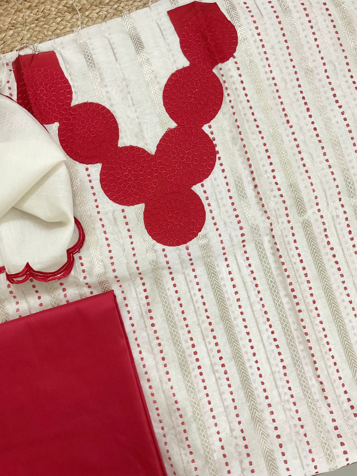 Pure Chanderi Printed Banarasi Weaved Embroidered Suit - Offwhite