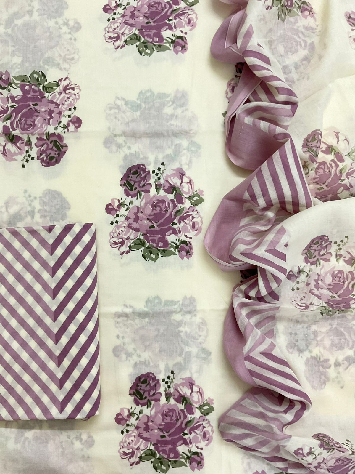 Pure Cotton Printed Suit - Off White