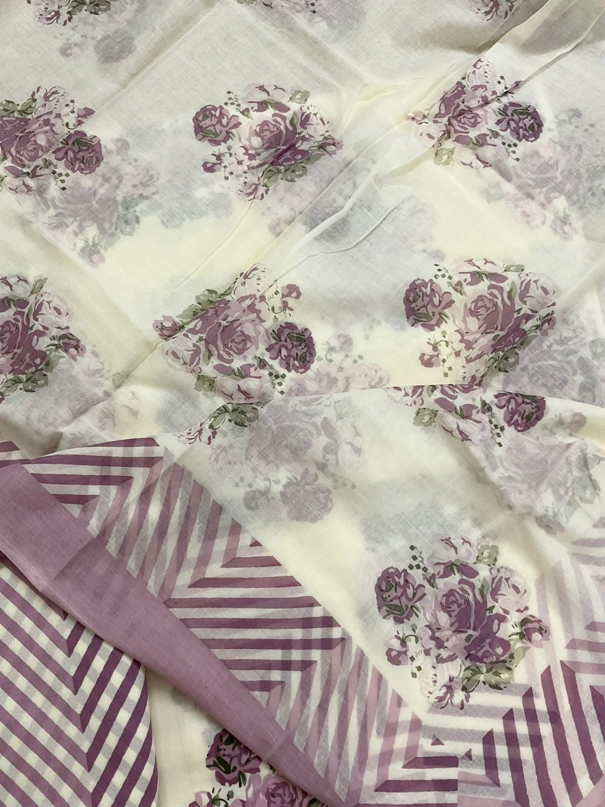 Pure Cotton Printed Suit - Off White