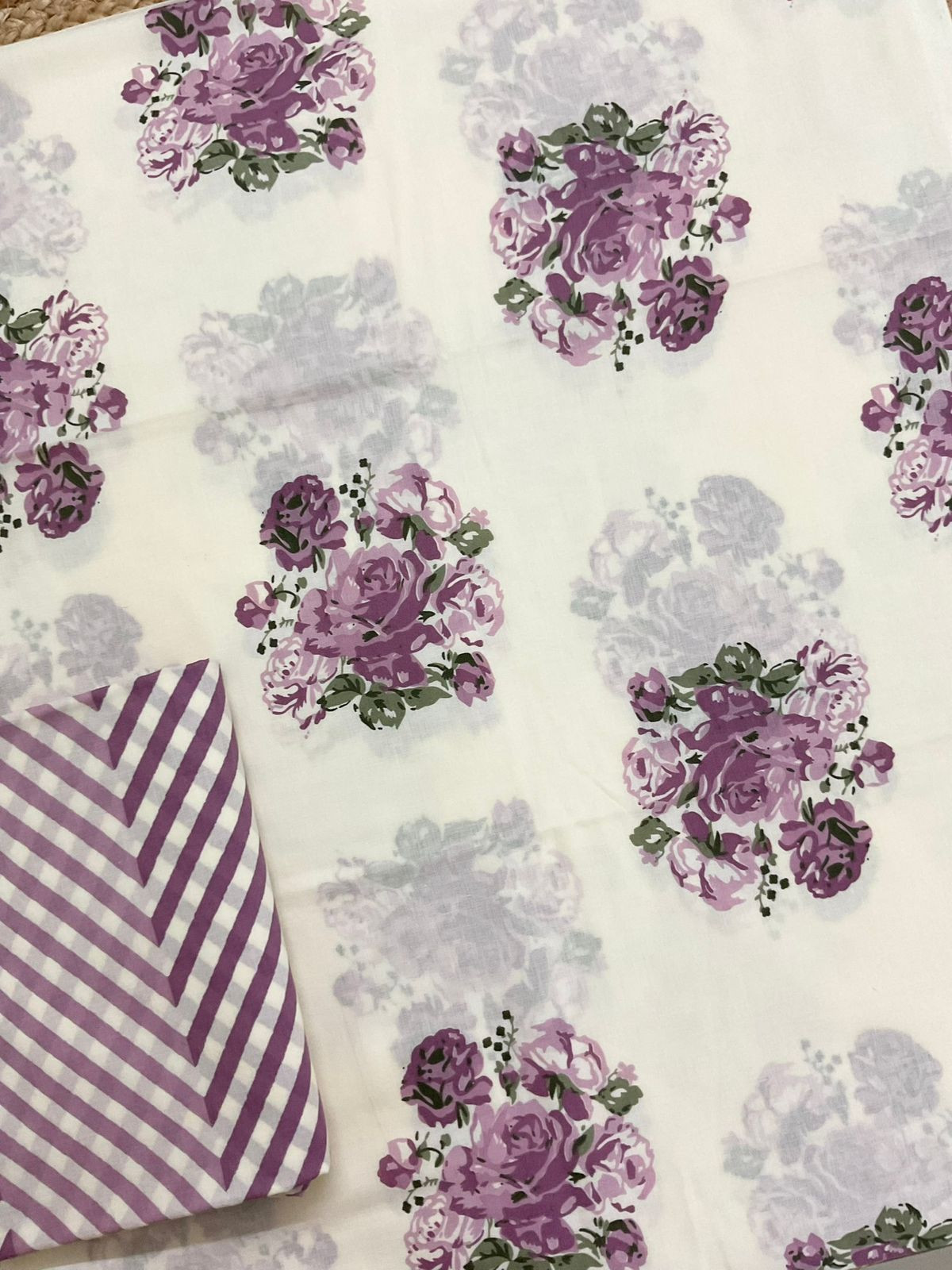 Pure Cotton Printed Suit - Off White