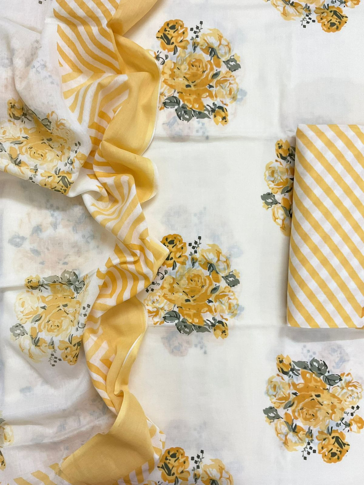 Pure Cotton Printed Suit - Off White