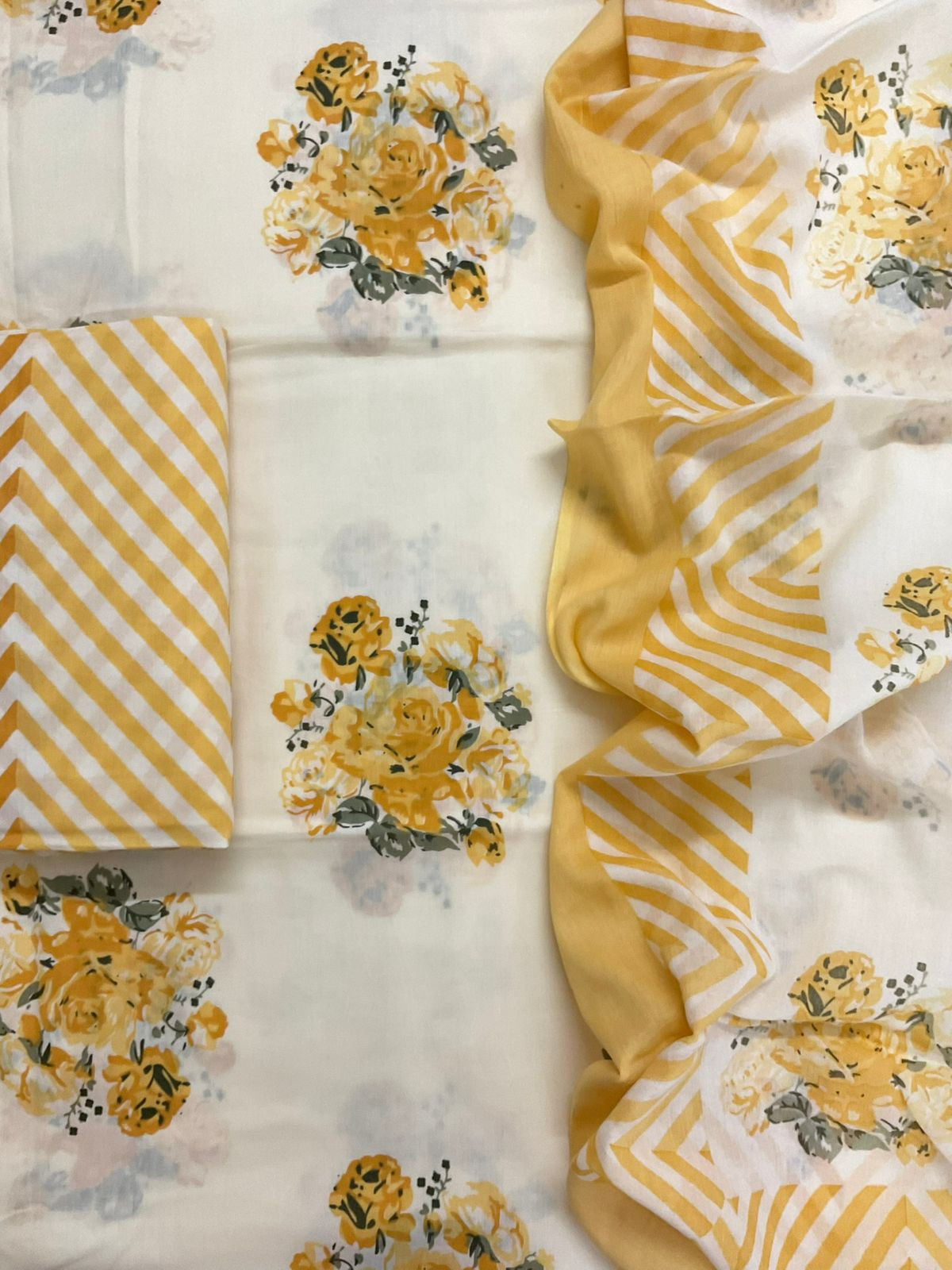 Pure Cotton Printed Suit - Off White