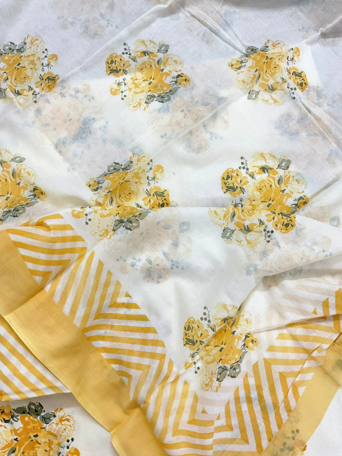 Pure Cotton Printed Suit - Off White