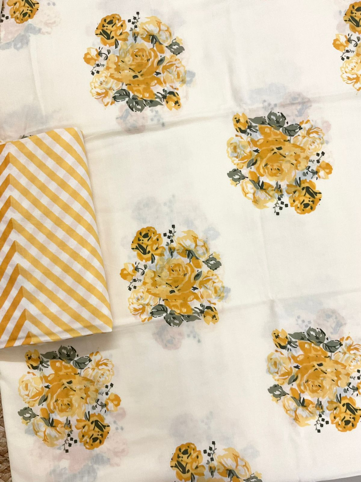 Pure Cotton Printed Suit - Off White