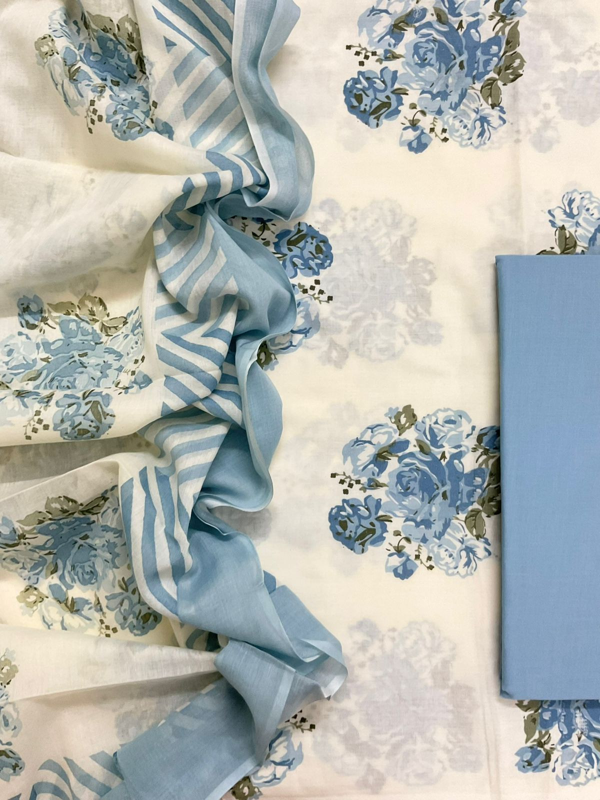 Pure Cotton Printed Suit - Off White