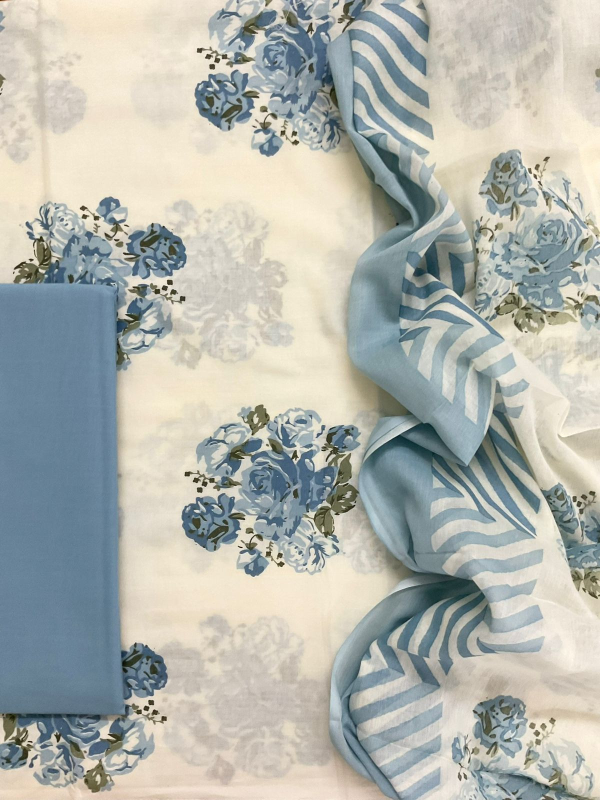 Pure Cotton Printed Suit - Off White