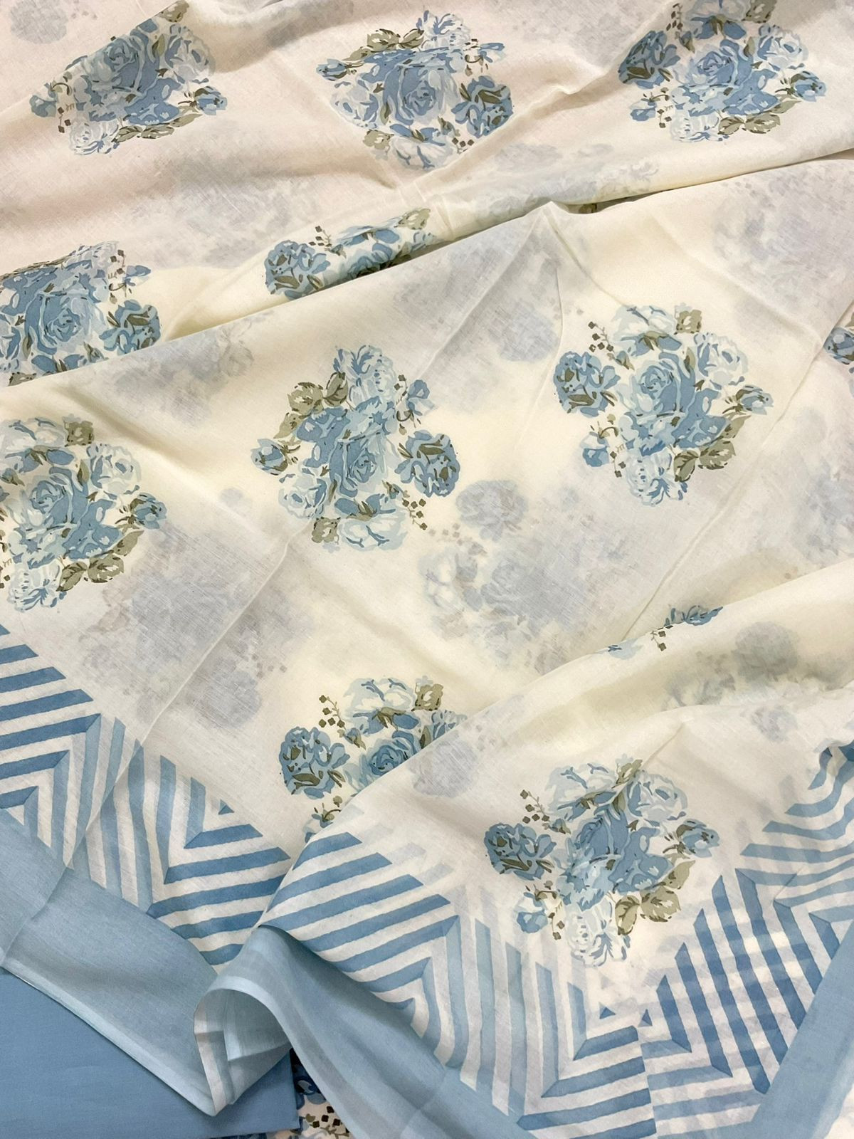 Pure Cotton Printed Suit - Off White