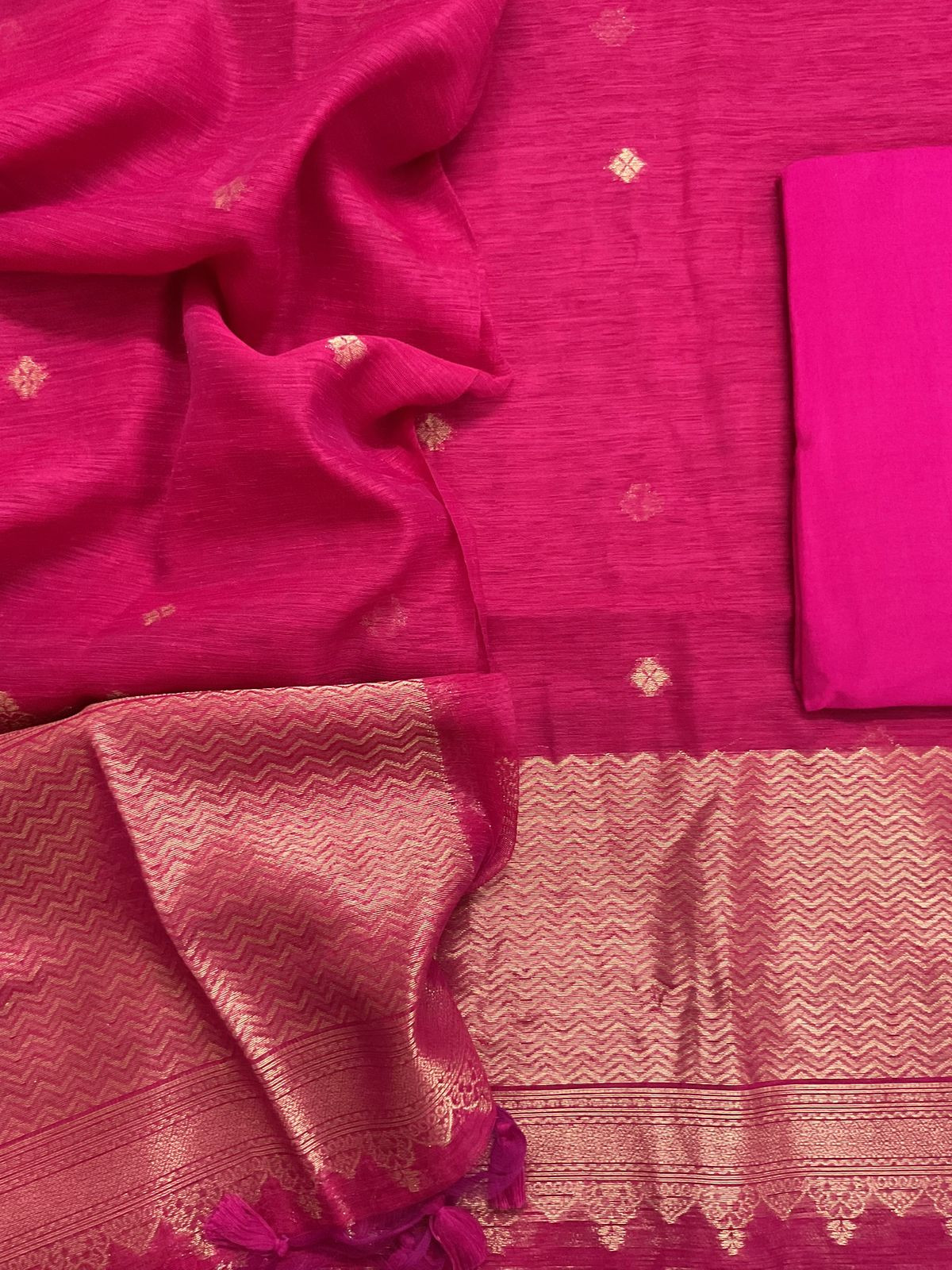 Soft Linen Chanderi Banarasi Weaved Suit - Pink