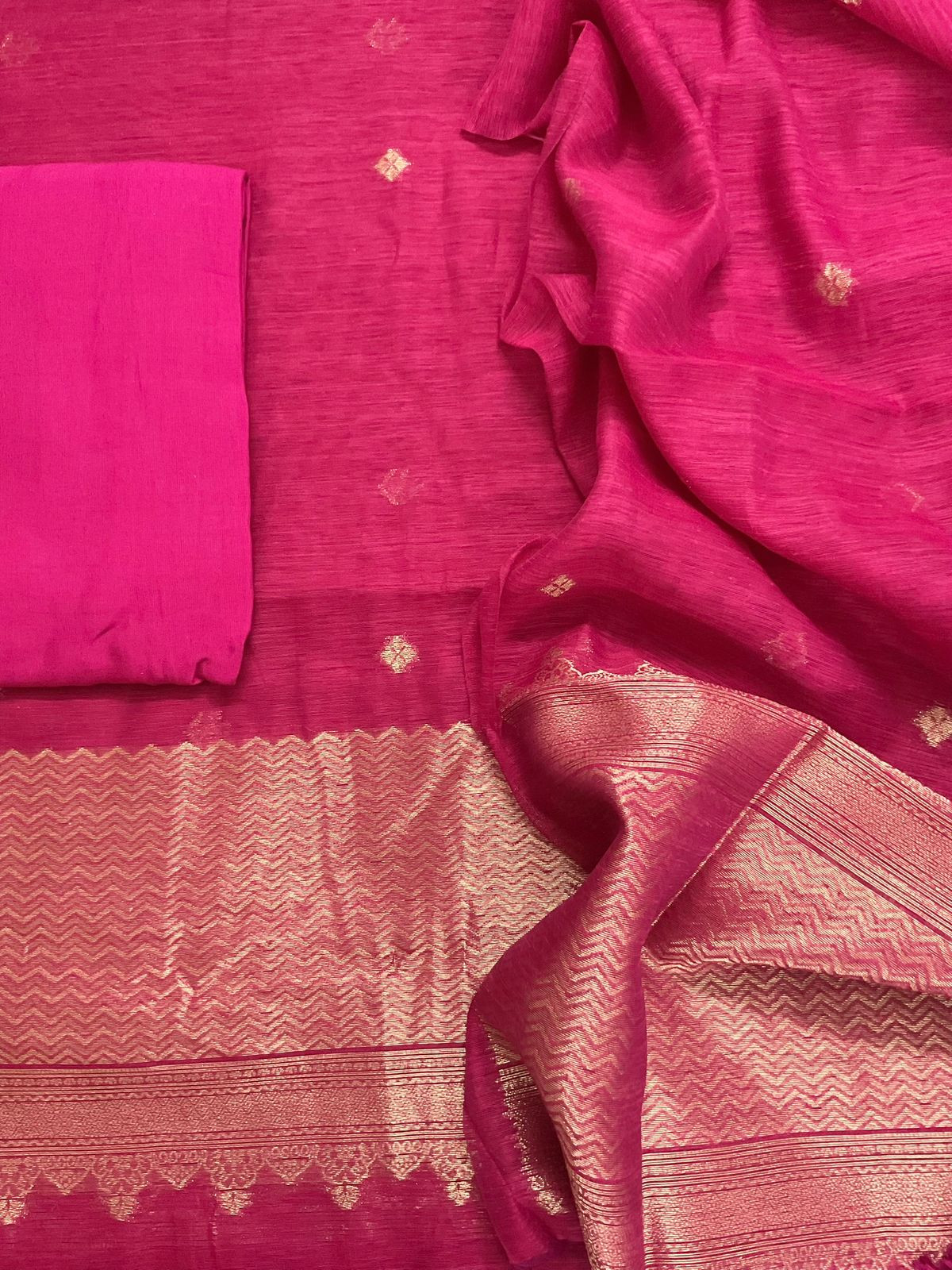 Soft Linen Chanderi Banarasi Weaved Suit - Pink