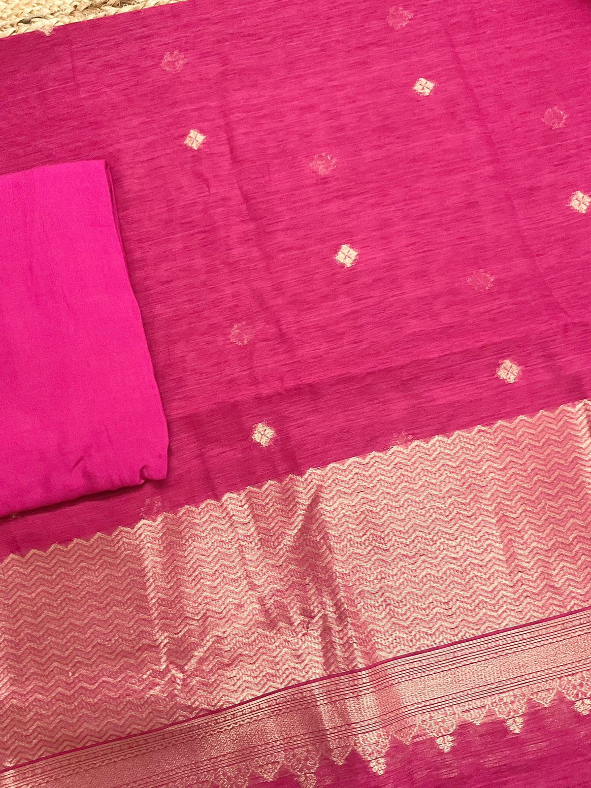 Soft Linen Chanderi Banarasi Weaved Suit - Pink