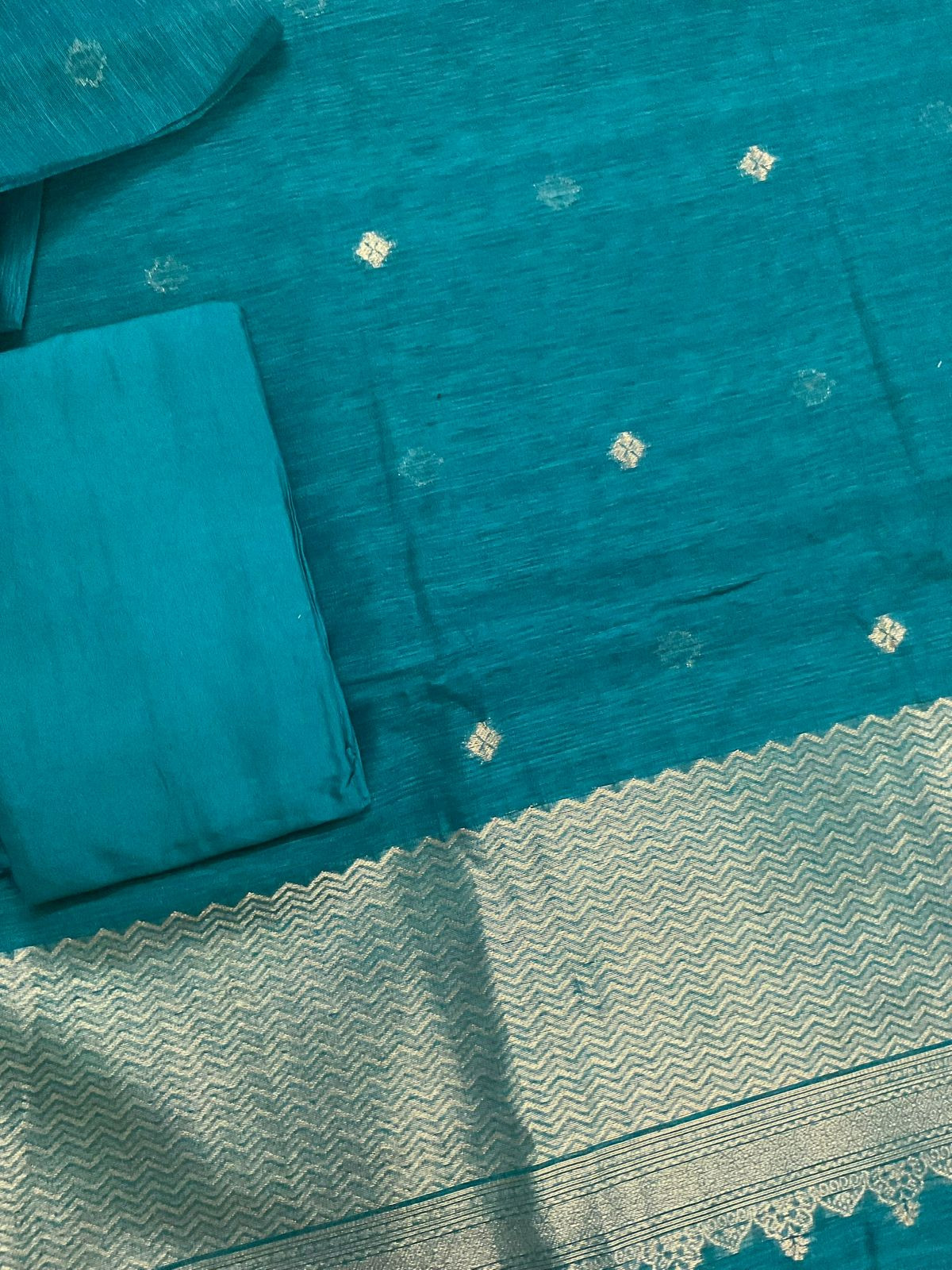 Soft Linen Chanderi Banarasi Weaved Suit - Blue
