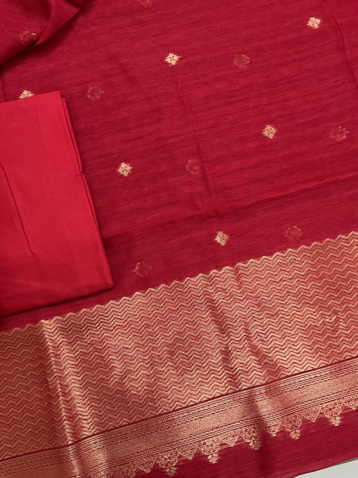 Soft Linen Chanderi Banarasi Weaved Suit - Red