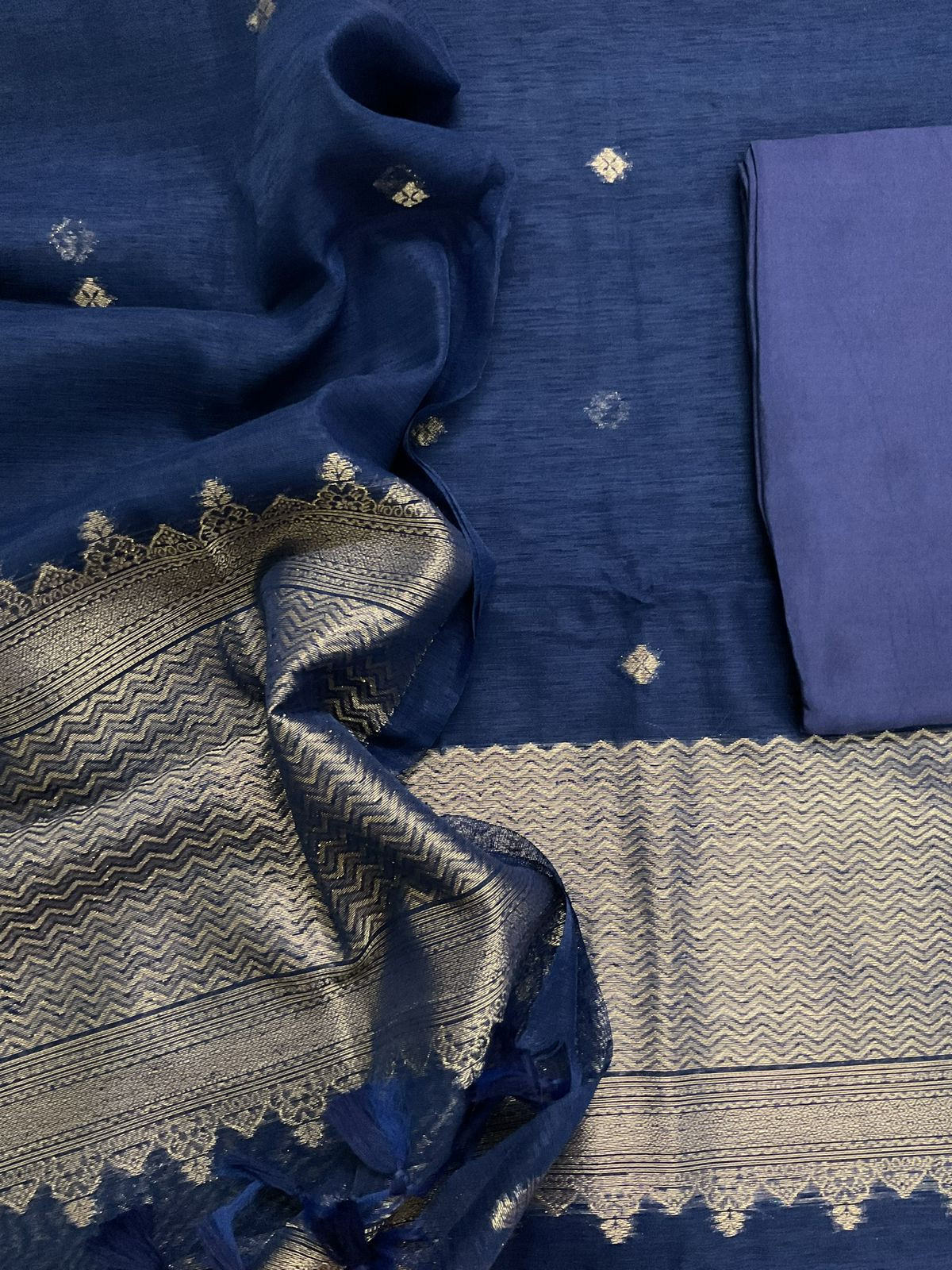 Soft Linen Chanderi Banarasi Weaved Suit - Blue