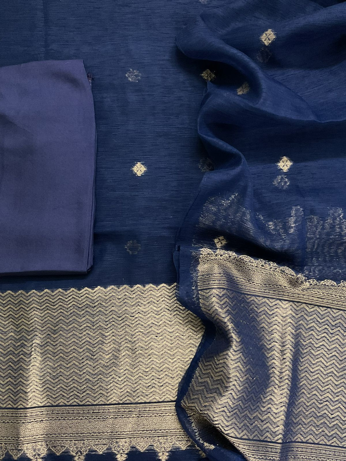 Soft Linen Chanderi Banarasi Weaved Suit - Blue