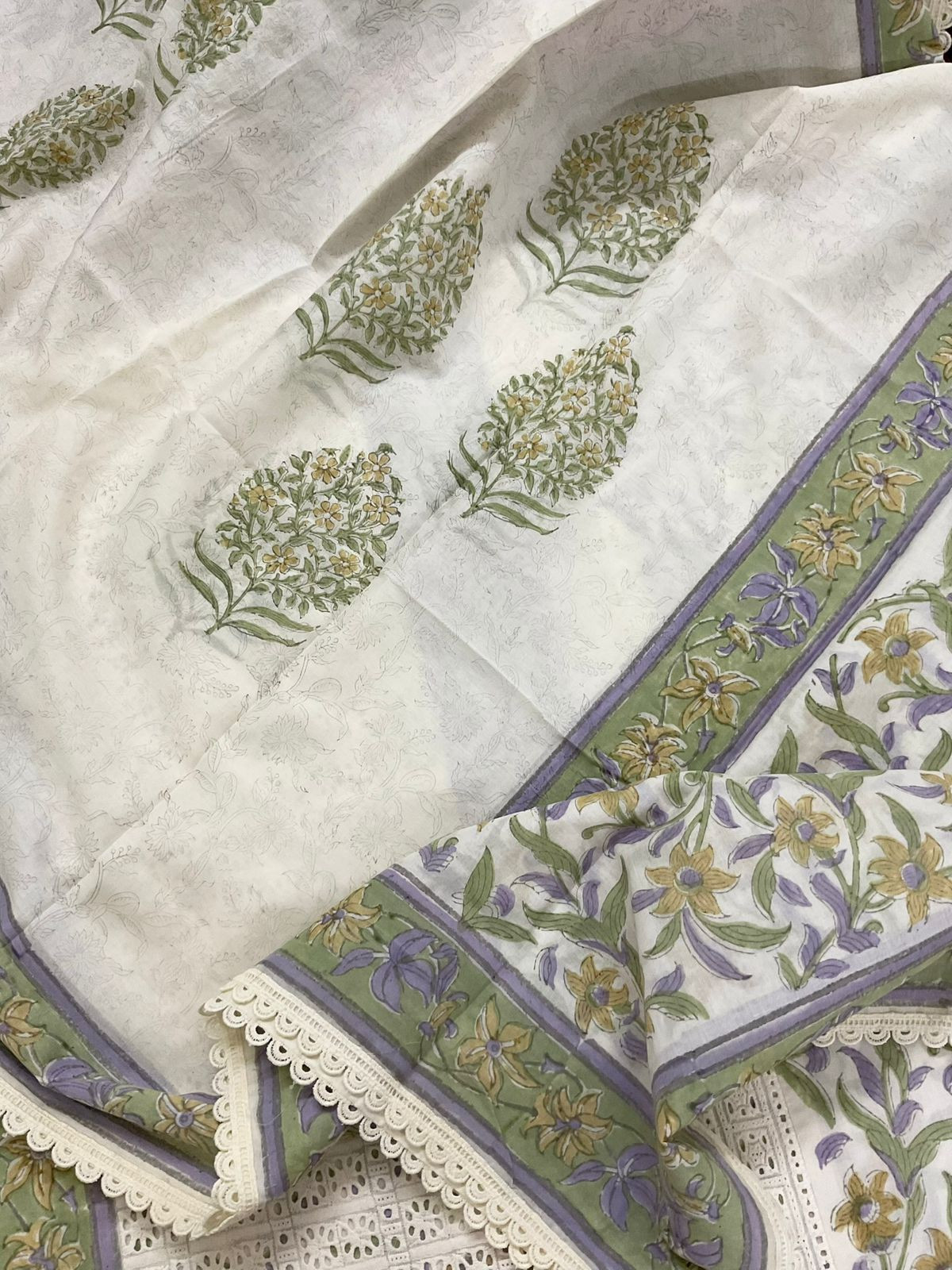Pure Cotton Block Printed Embroidered Suit - Off White