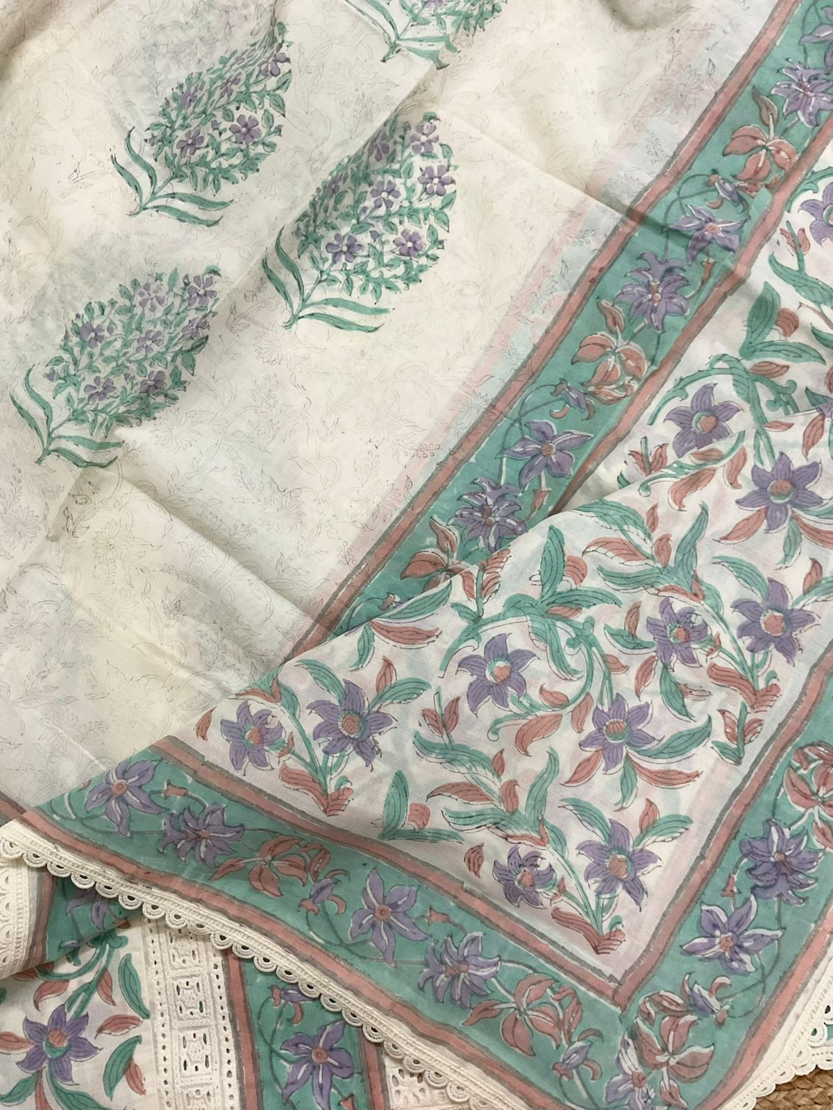 Pure Cotton Block Printed Embroidered Suit - Off White