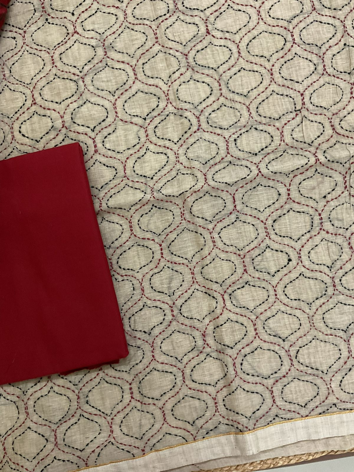 Soft Slub Chanderi Printed Embroidered Suit - Beige