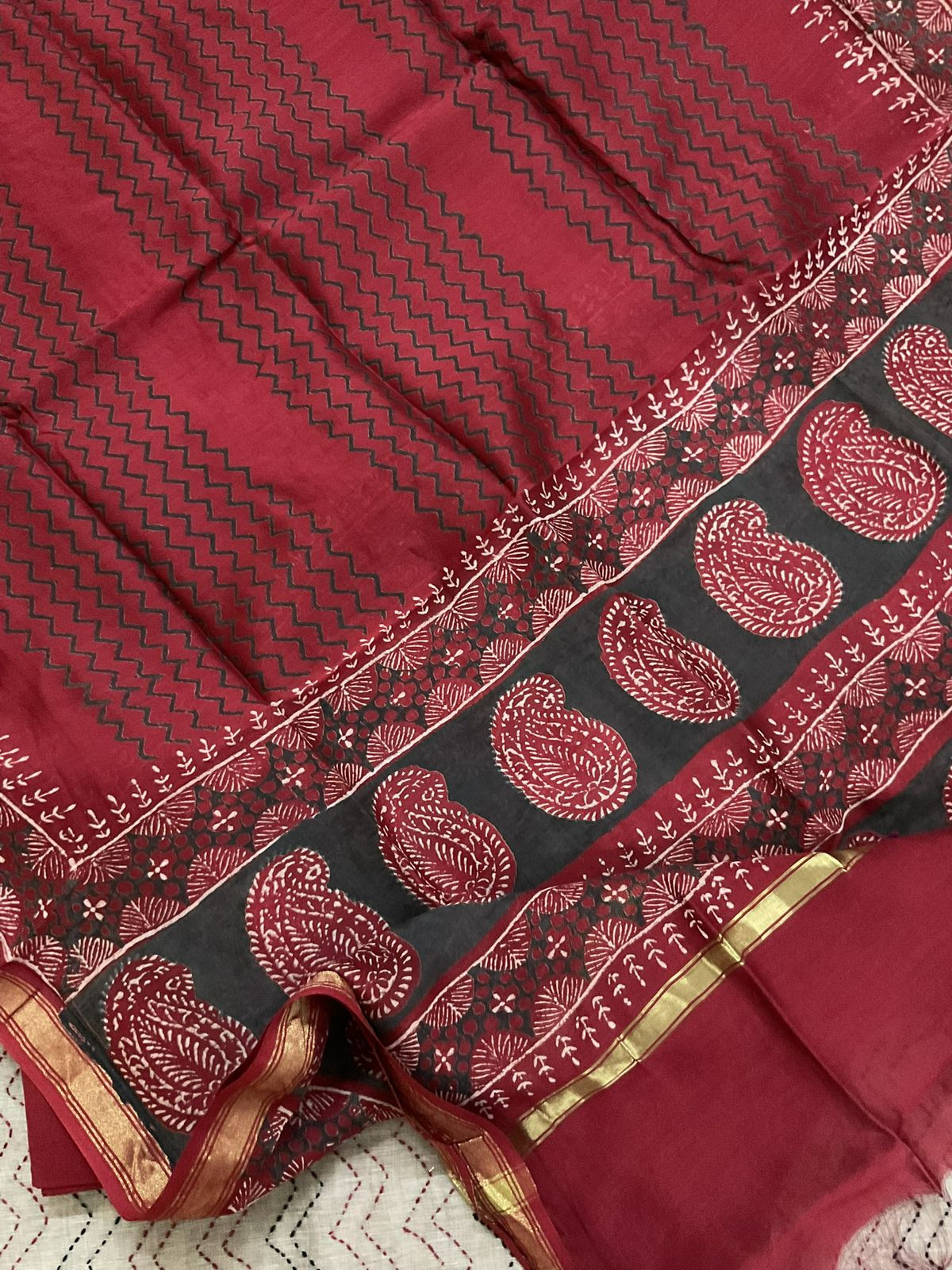 Soft Slub Chanderi Printed Embroidered Suit - Beige