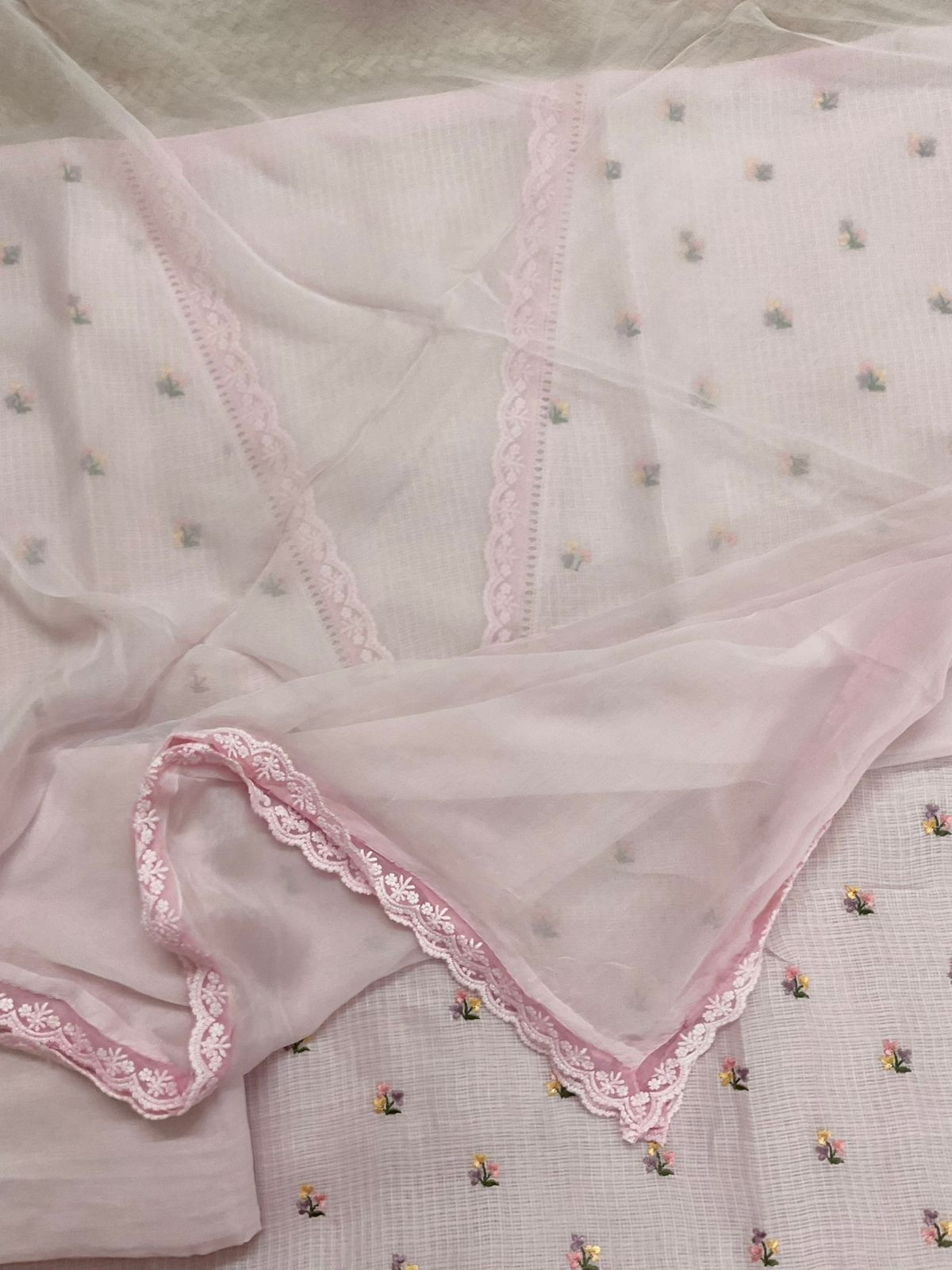 Soft Kota Silk Embroidered Suit - Pink