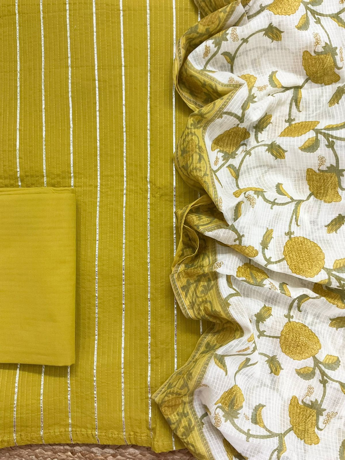 Pure Cotton Printed Embroidered Suit - Yellow