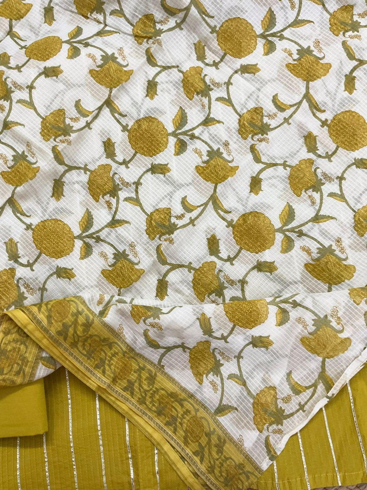 Pure Cotton Printed Embroidered Suit - Yellow
