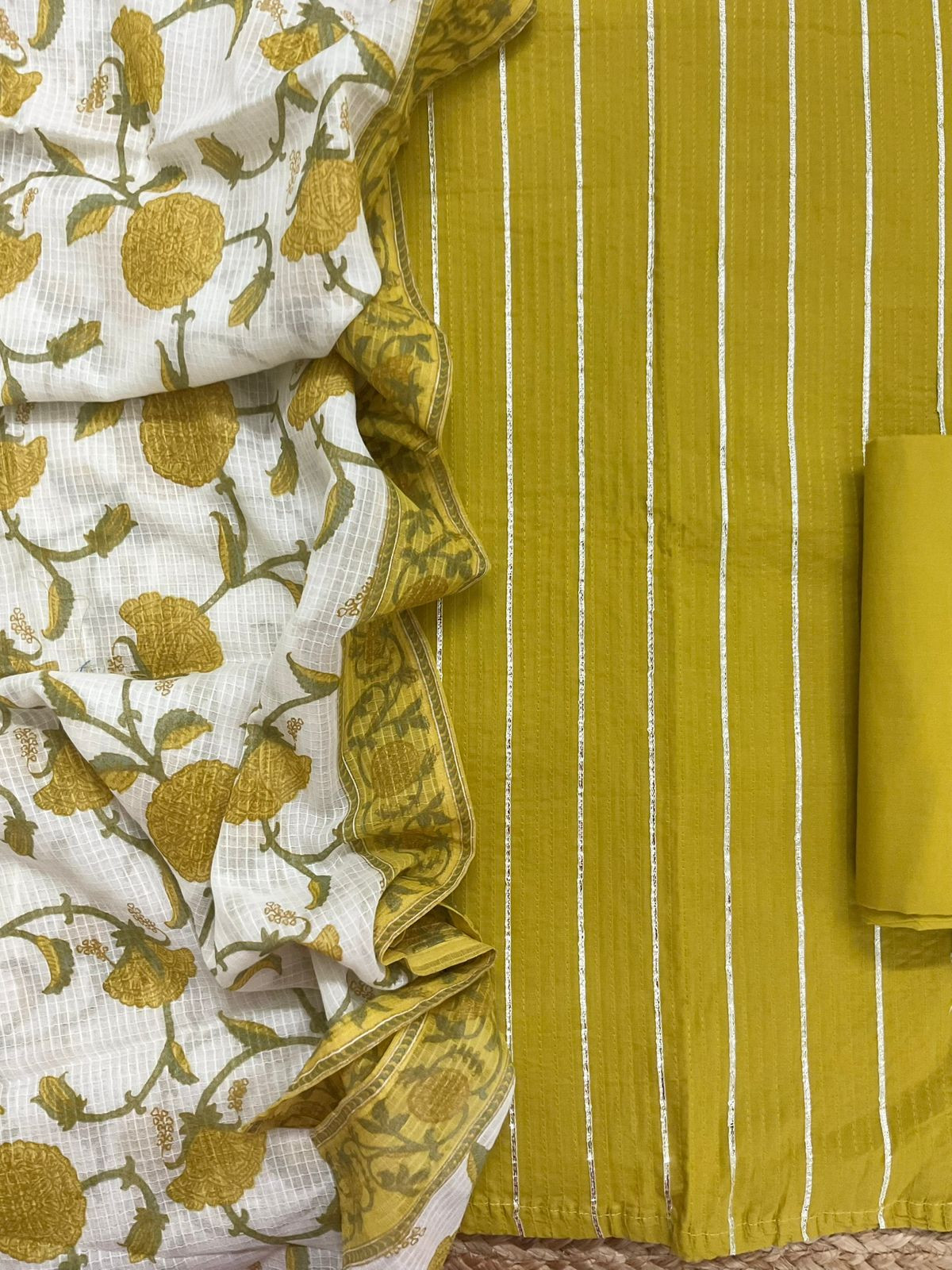 Pure Cotton Printed Embroidered Suit - Yellow