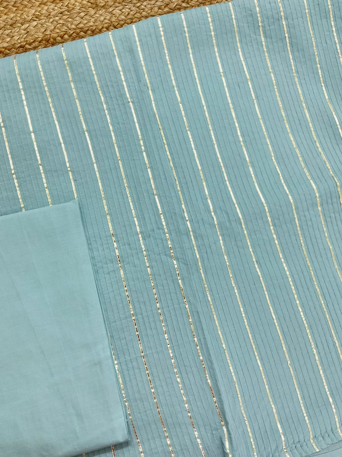 Pure Cotton Printed Embroidered Suit - Blue