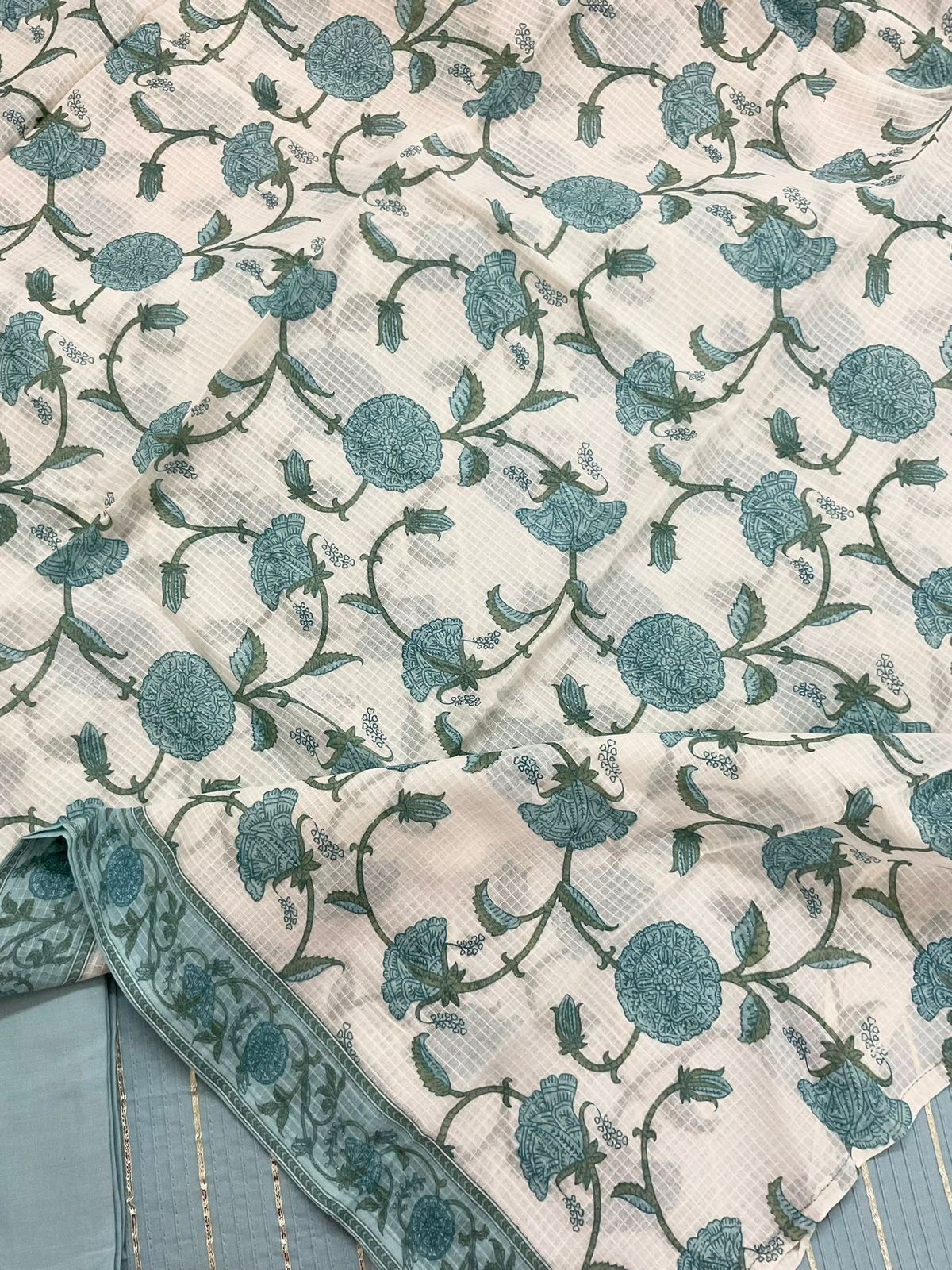 Pure Cotton Printed Embroidered Suit - Blue