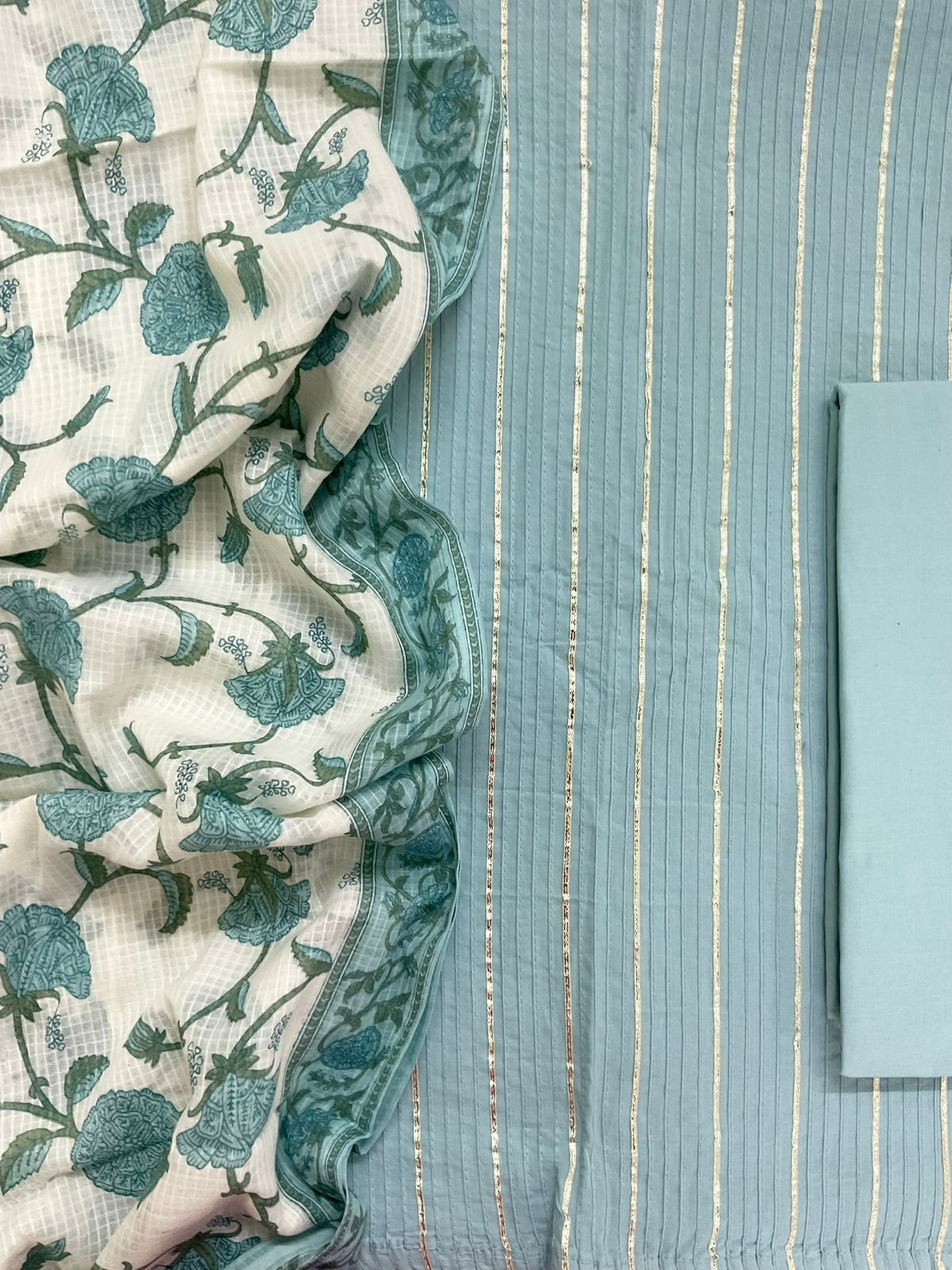 Pure Cotton Printed Embroidered Suit - Blue