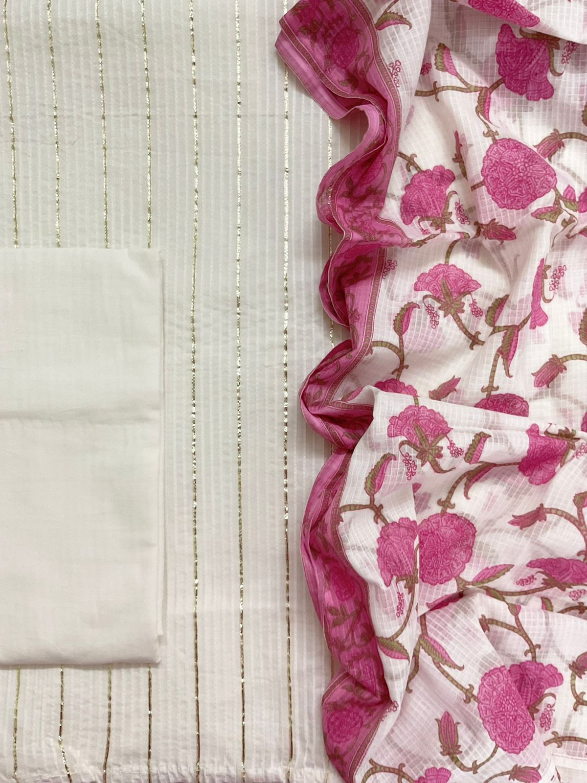 Pure Cotton Printed Embroidered Suit - Offwhite