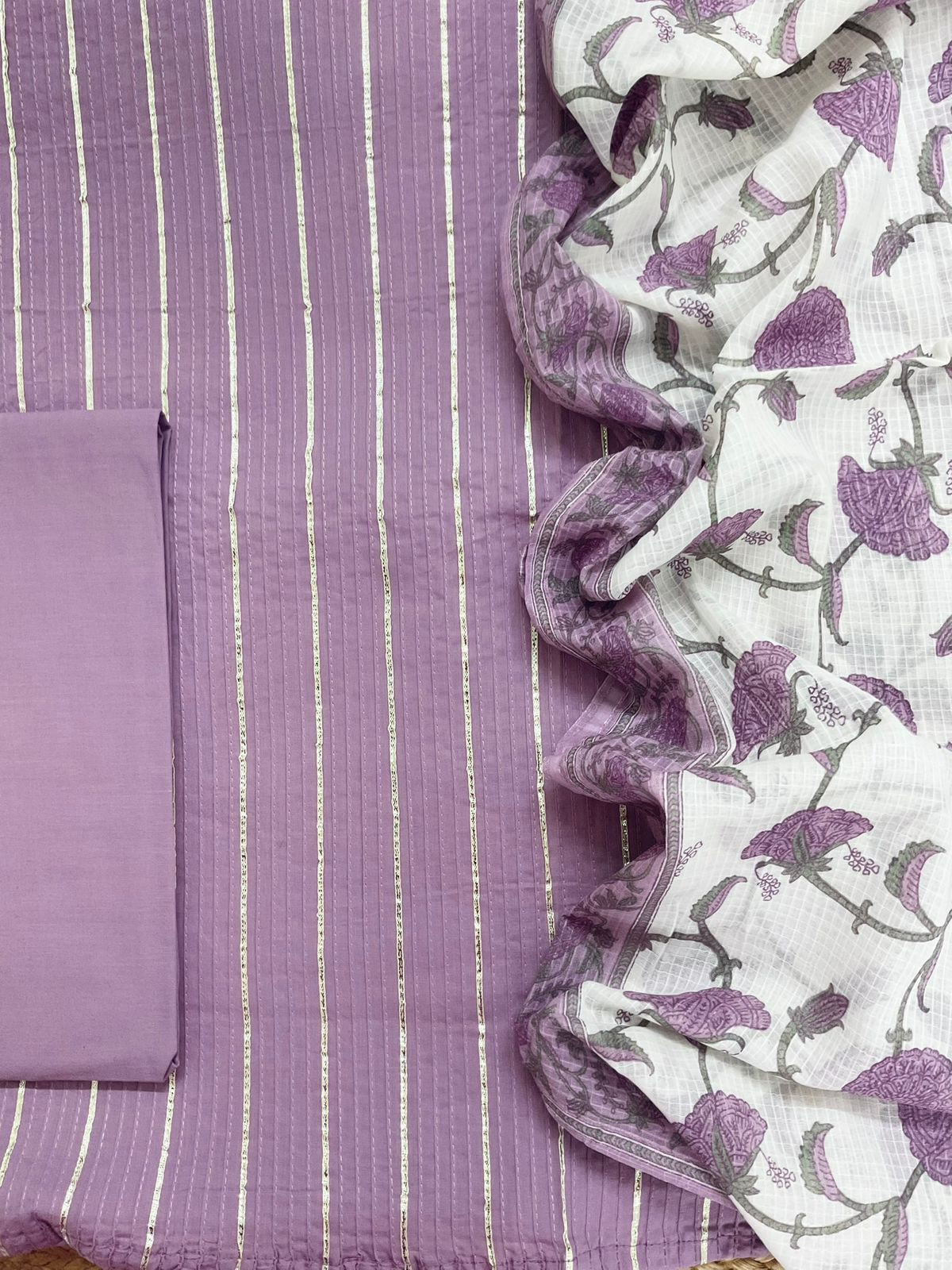 Pure Cotton Printed Embroidered Suit - Lavender