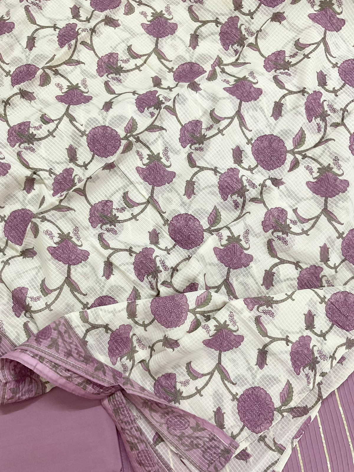 Pure Cotton Printed Embroidered Suit - Lavender