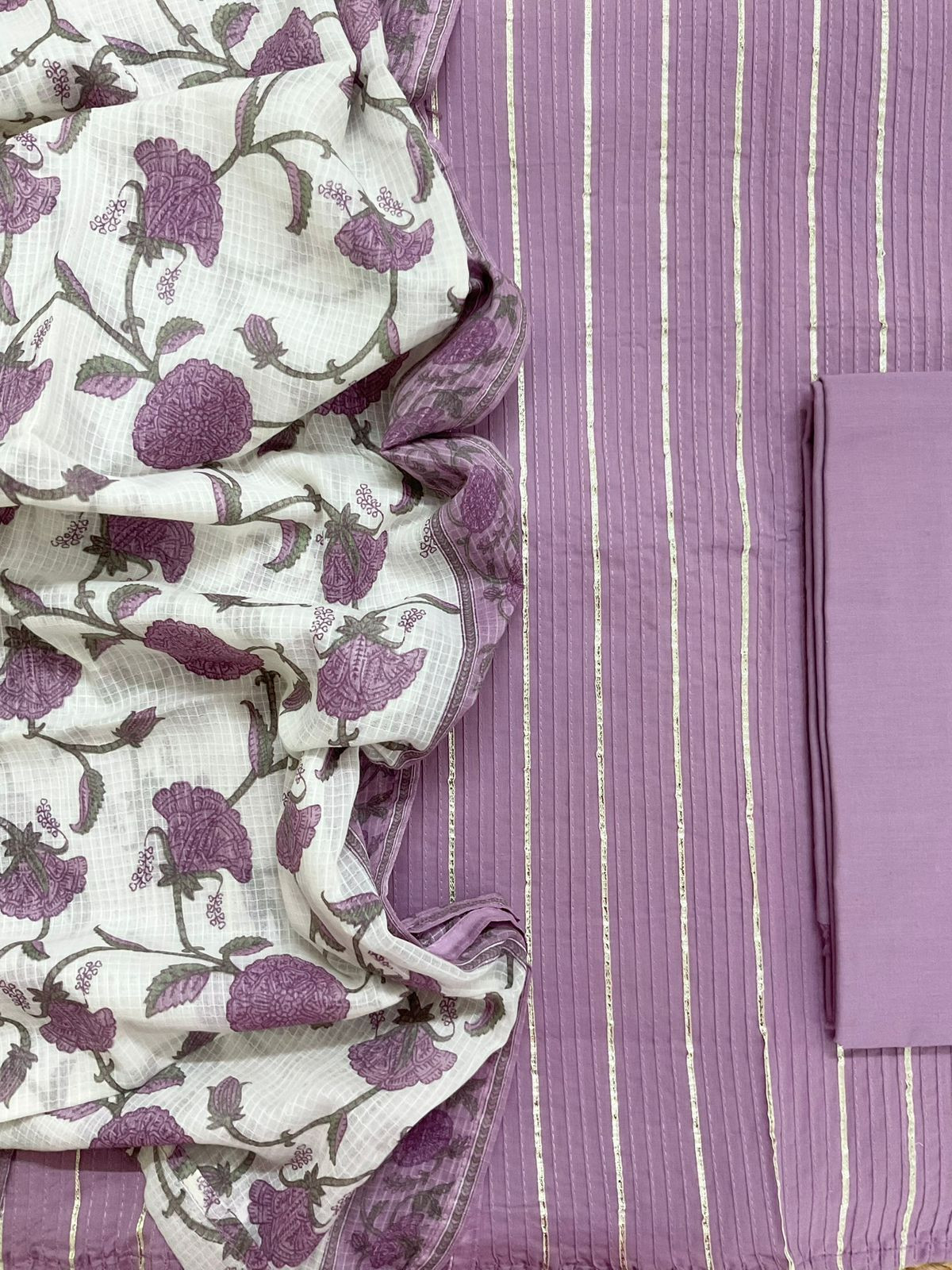 Pure Cotton Printed Embroidered Suit - Lavender