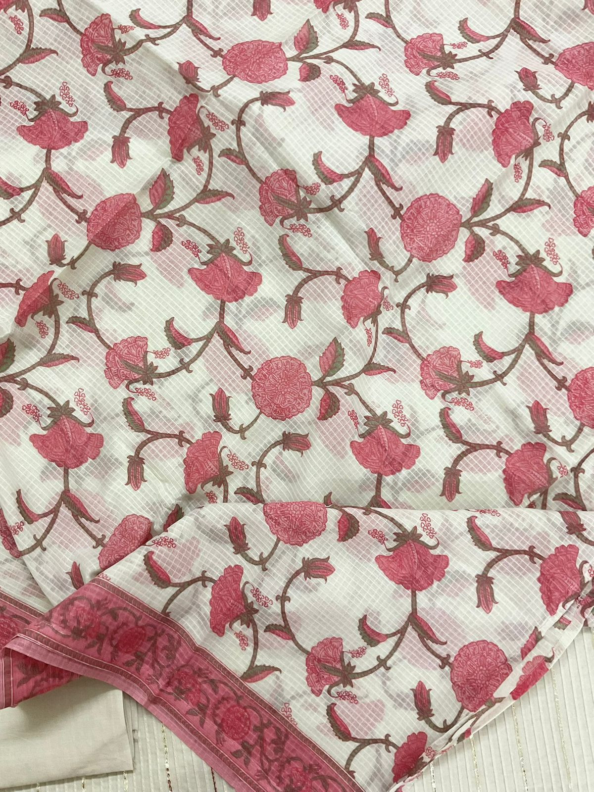 Pure Cotton Printed Embroidered Suit - Beigish Green