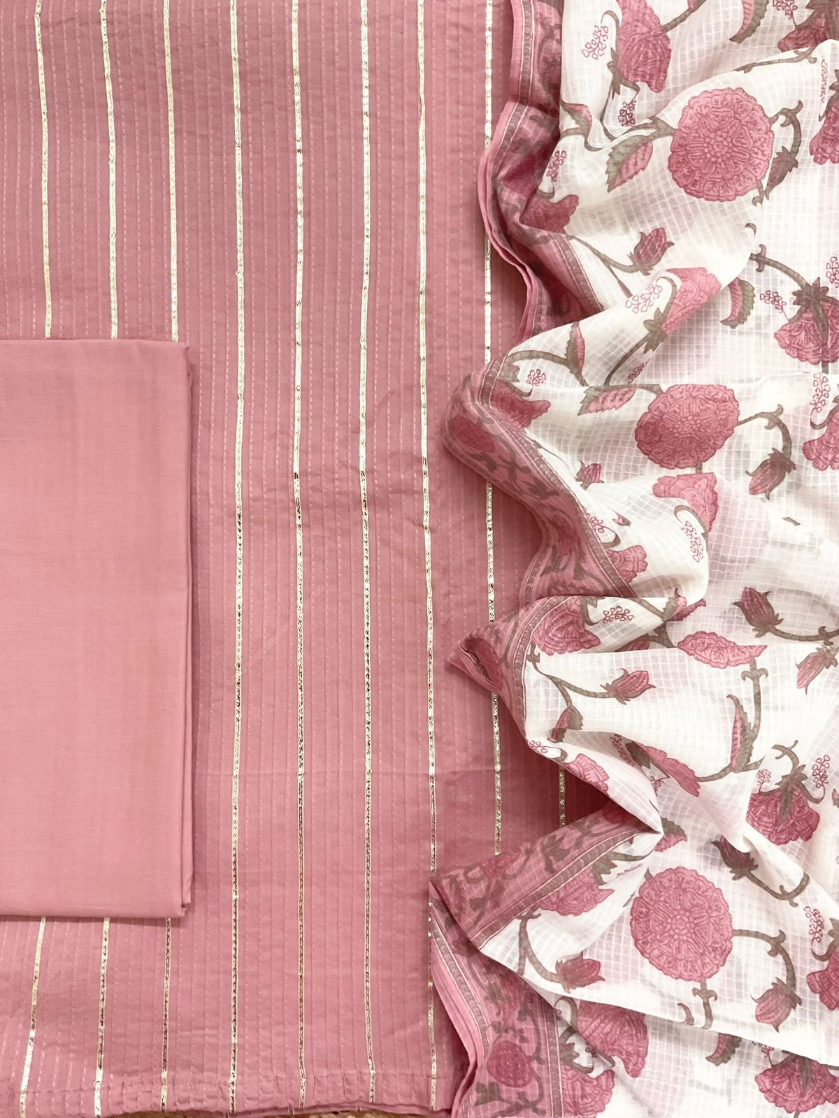 Pure Cotton Printed Embroidered Suit - Pink