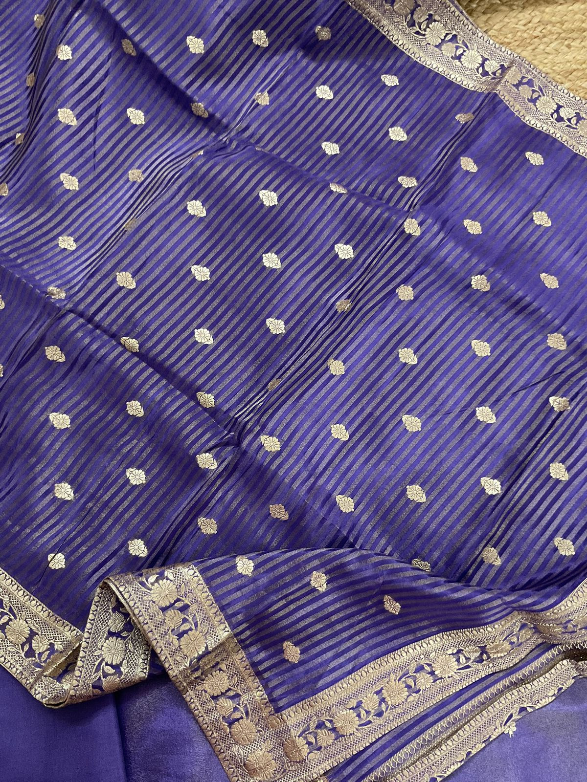 Soft Shimmer Silk Embroidered Suit - Purple
