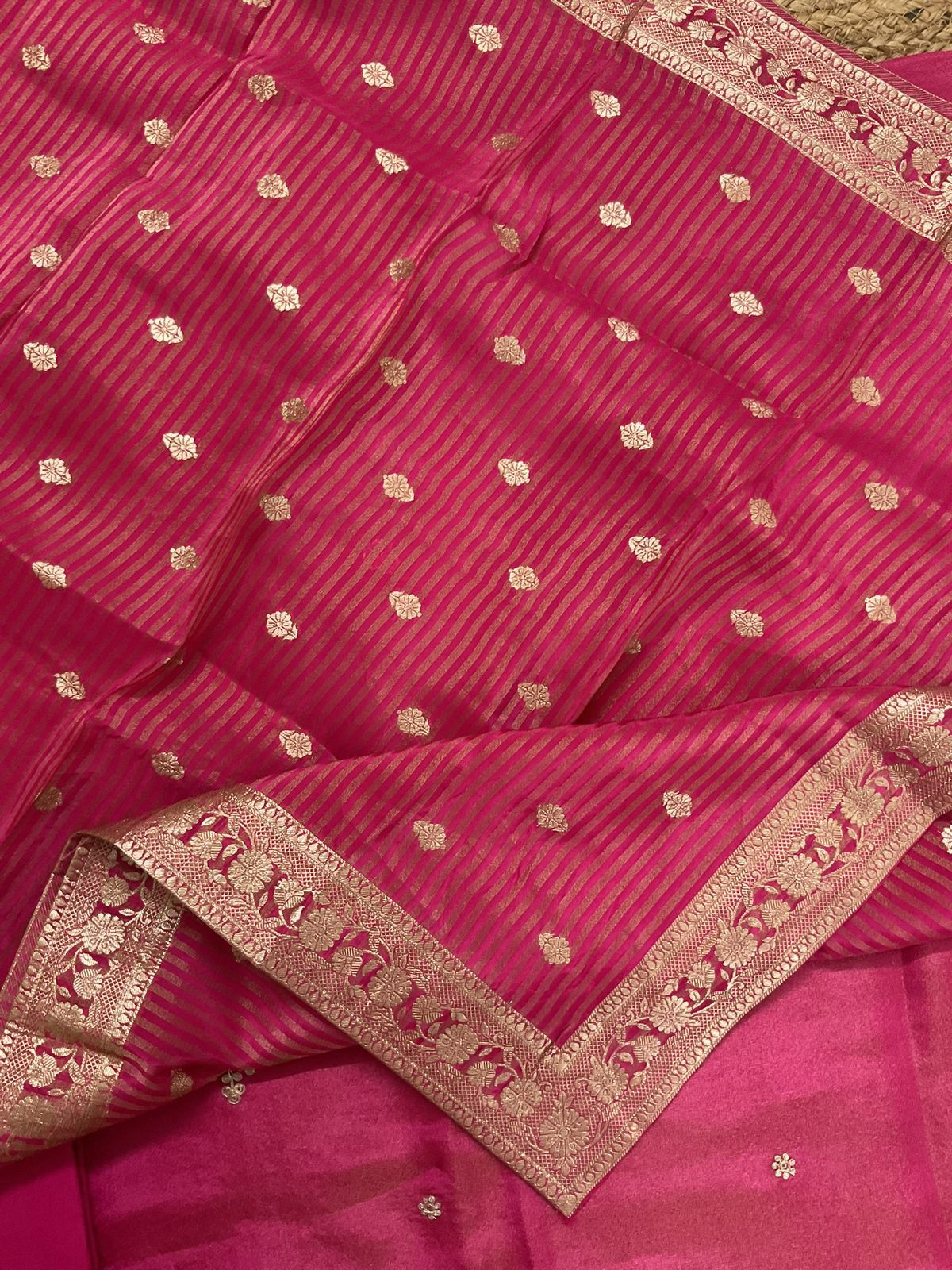 Soft Shimmer Silk Embroidered Suit - Pink