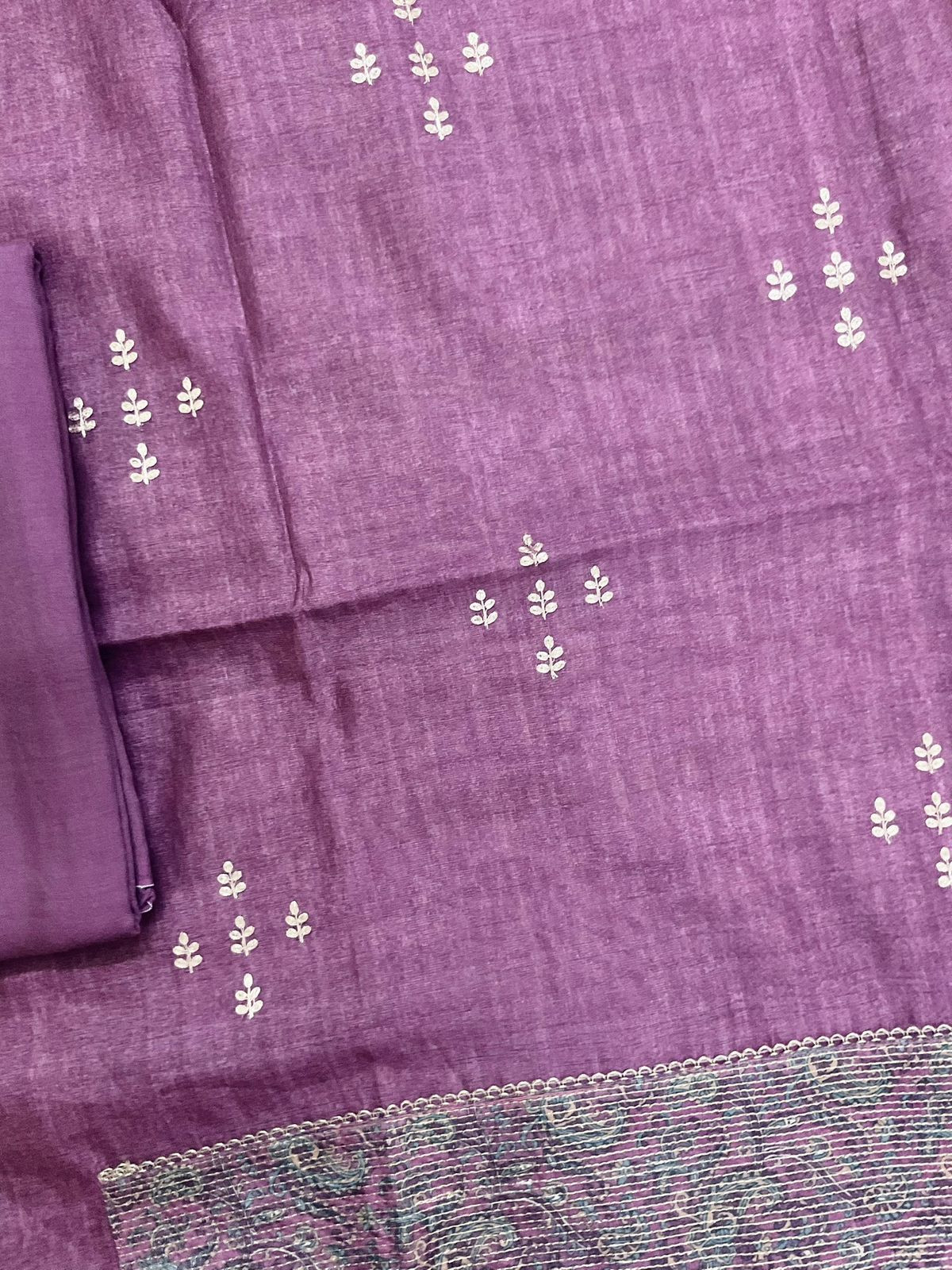 Soft Semi Tussar Silk Printed Embroidered Suit - Purple
