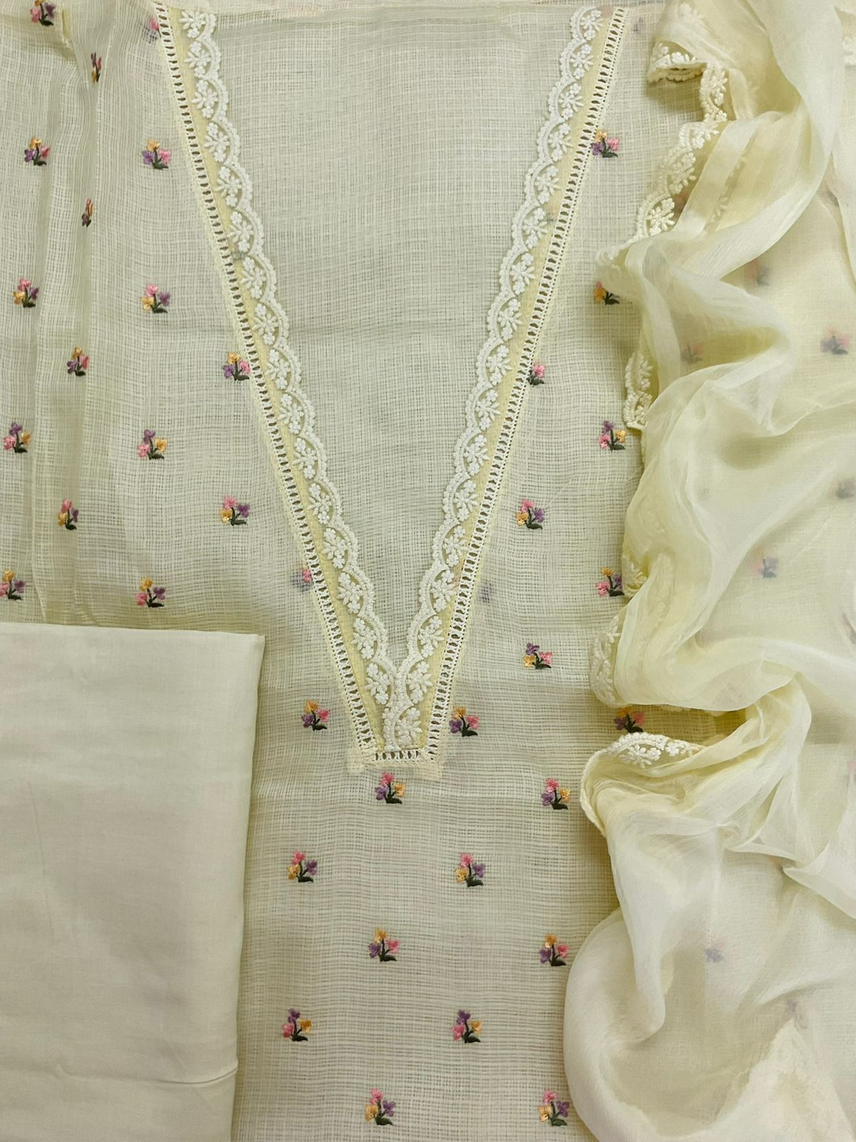 Soft Kota Silk Embroidered Suit - Yellow