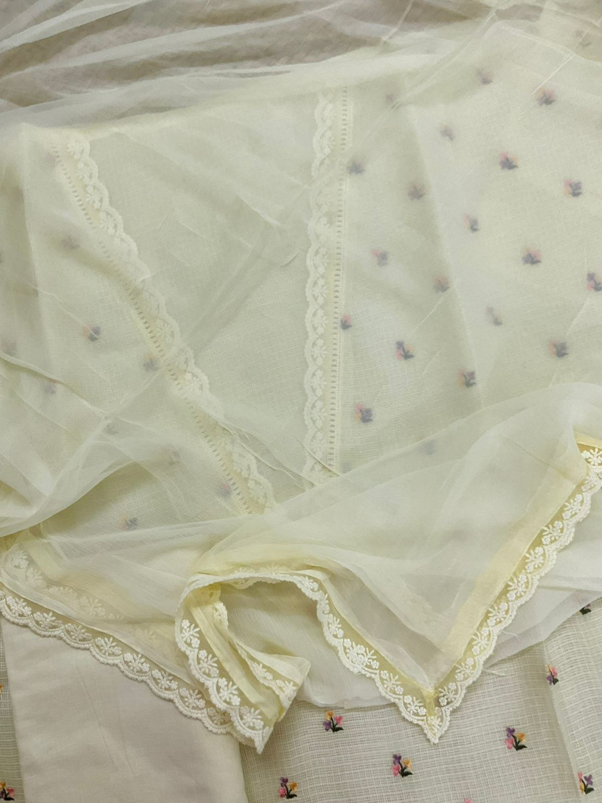 Soft Kota Silk Embroidered Suit - Yellow