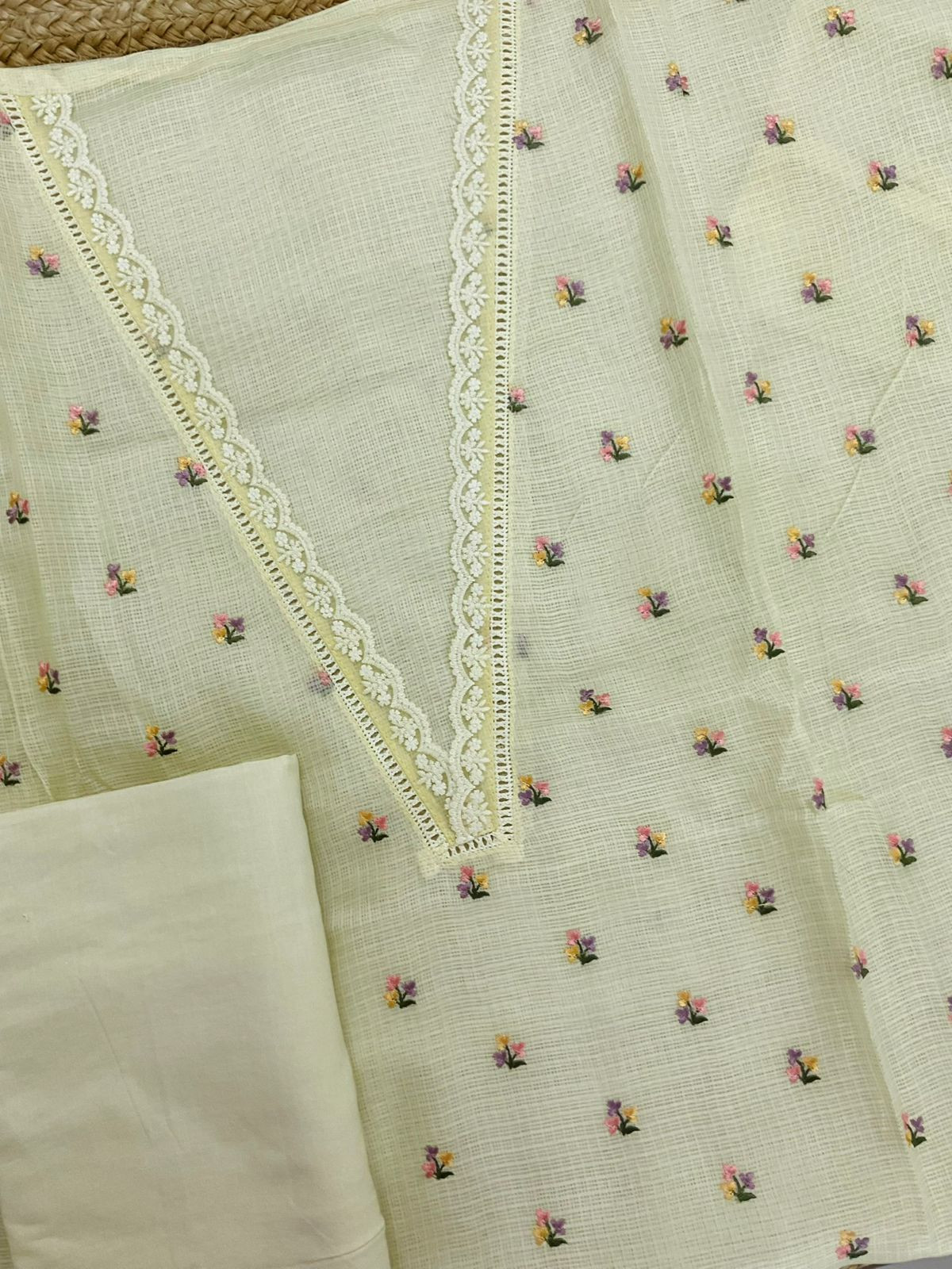 Soft Kota Silk Embroidered Suit - Yellow