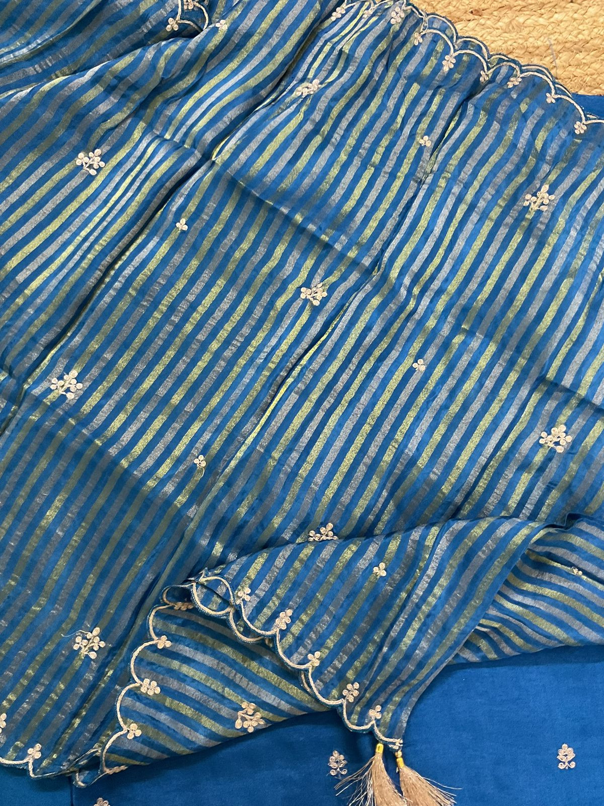 Soft Dola Silk Embroidered Suit - Blue