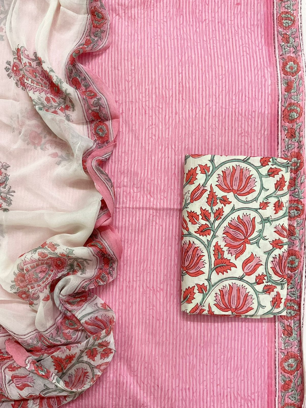 Pure Cotton Printed Self Weaved Suit - Pink