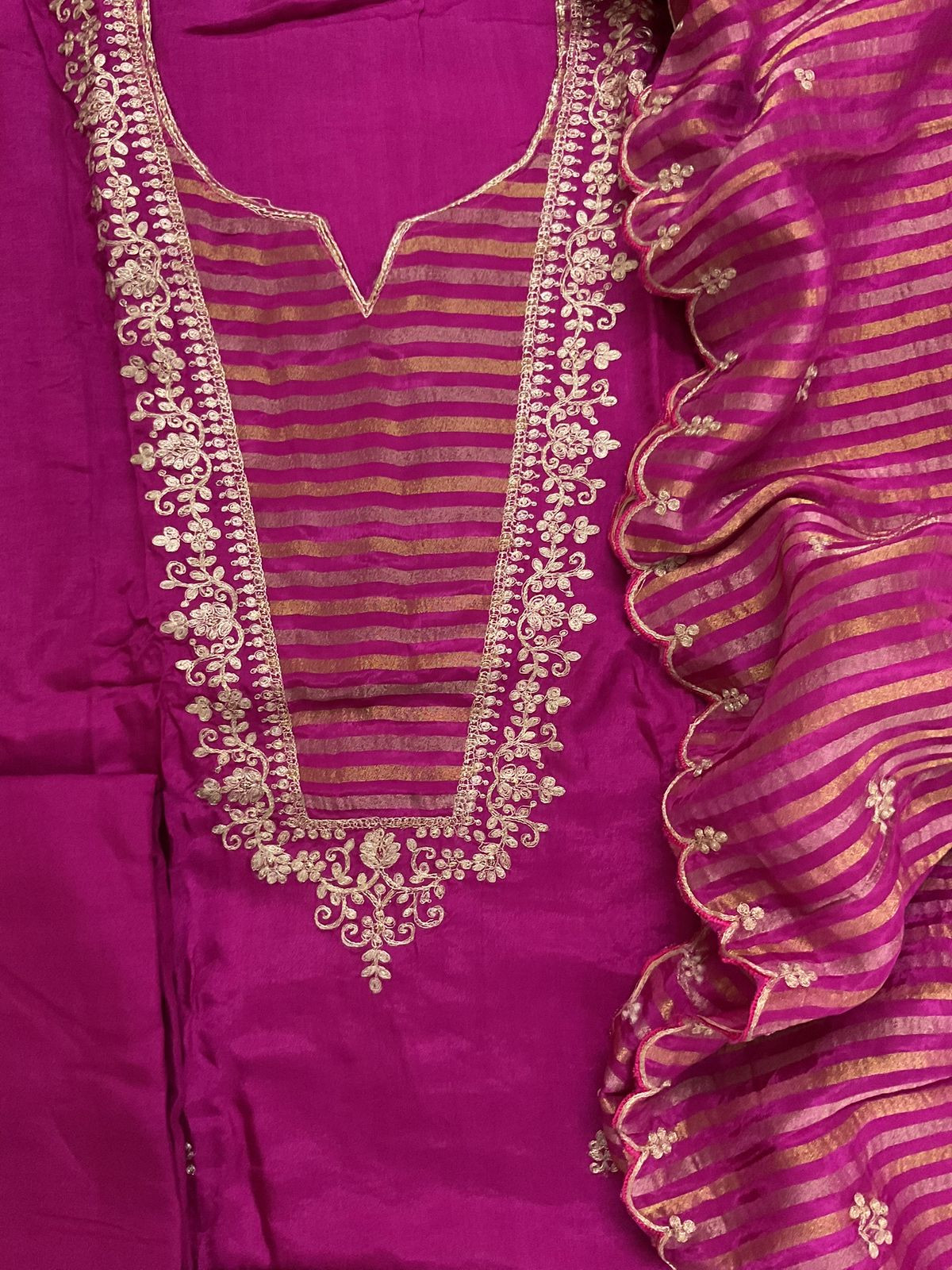 Soft Dola Silk Embroidered Suit - Pink